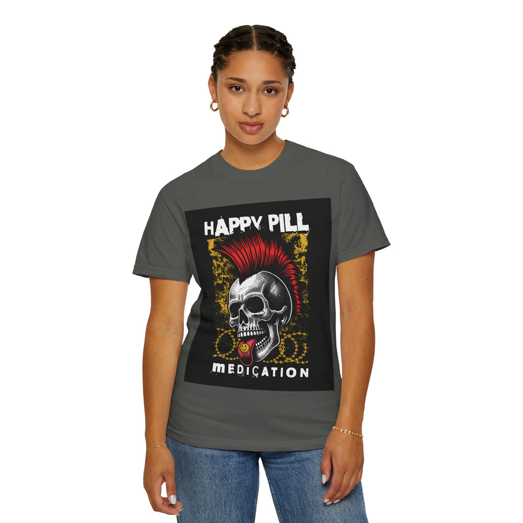 Happy Pill Punk Skull T-Shirt — 'Happy Pill Medication' Graphic Tee