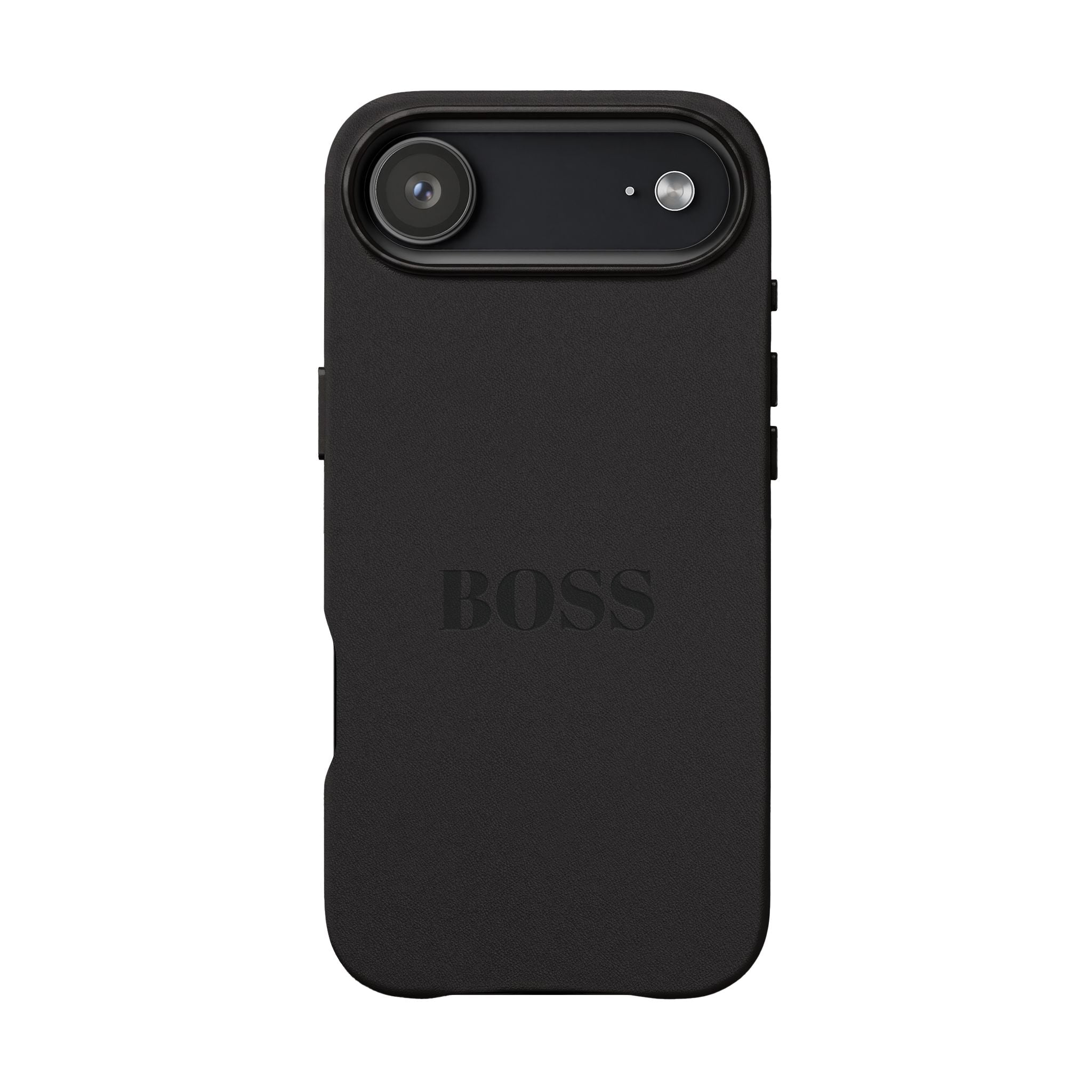 Engraved PU Leather Phone Case — Minimal 'BOSS' Monogram Protective Cover