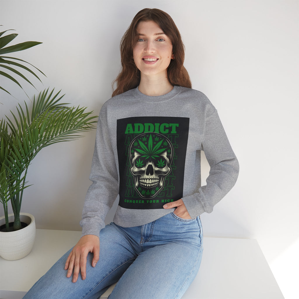Skull & Cannabis 'Addict' Crewneck Sweatshirt — Conquer Your High Graphic Sweatshirt