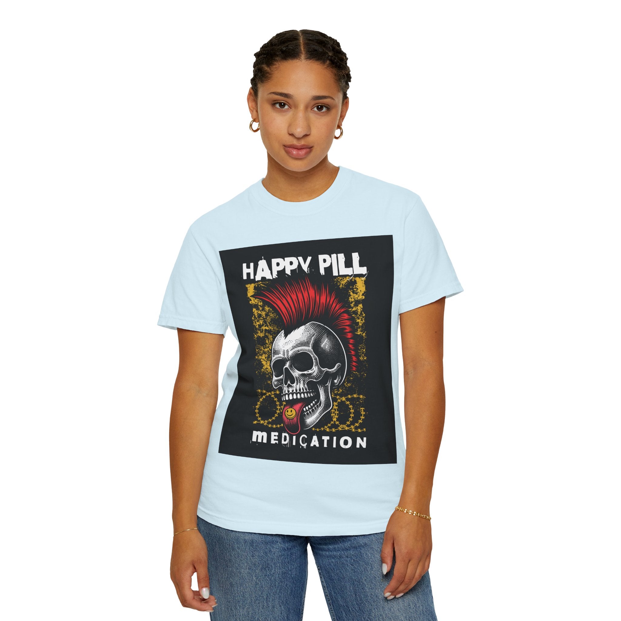Happy Pill Punk Skull T-Shirt — 'Happy Pill Medication' Graphic Tee