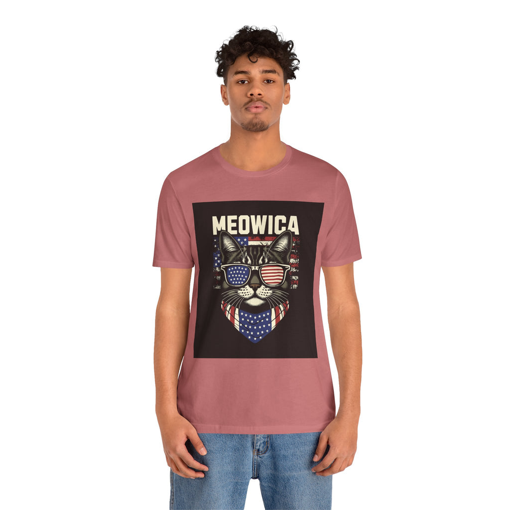 Meowica Cat Tee — Patriotic USA Flag Sunglasses Graphic T-Shirt