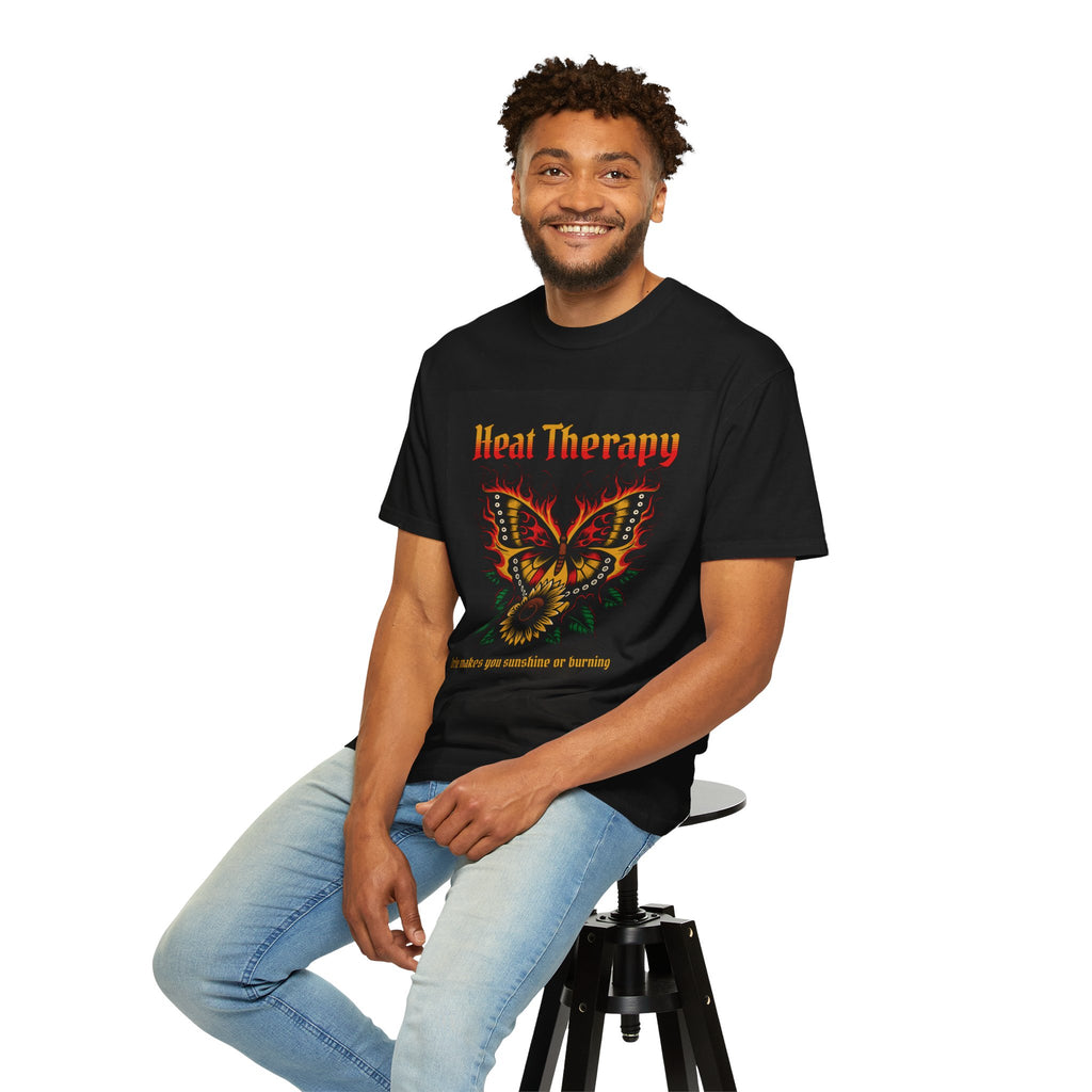 Heat Therapy Butterfly T-Shirt — Retro Floral Sunflower Design