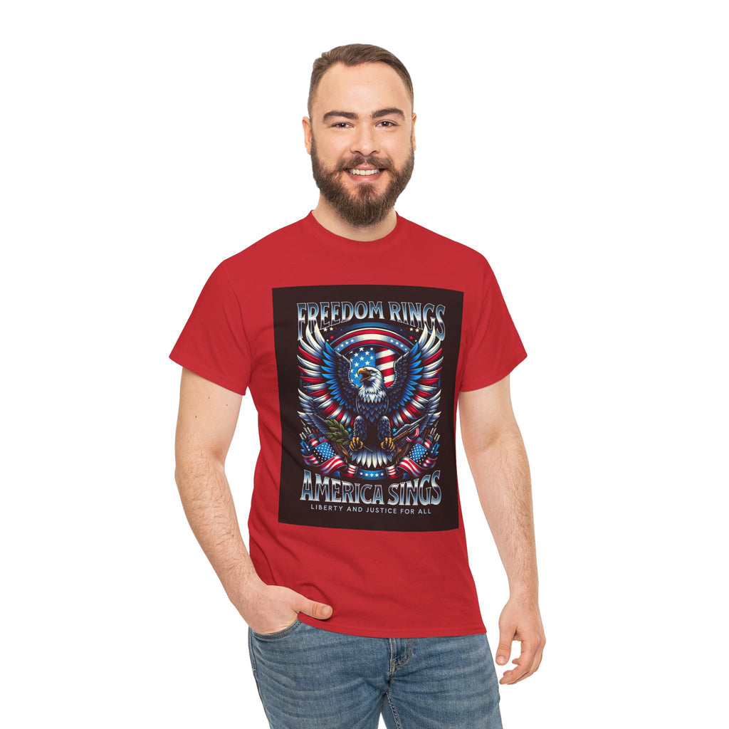 Eagle & American Flag Tee — "Freedom Rings, America Sings" Patriotic T-Shirt