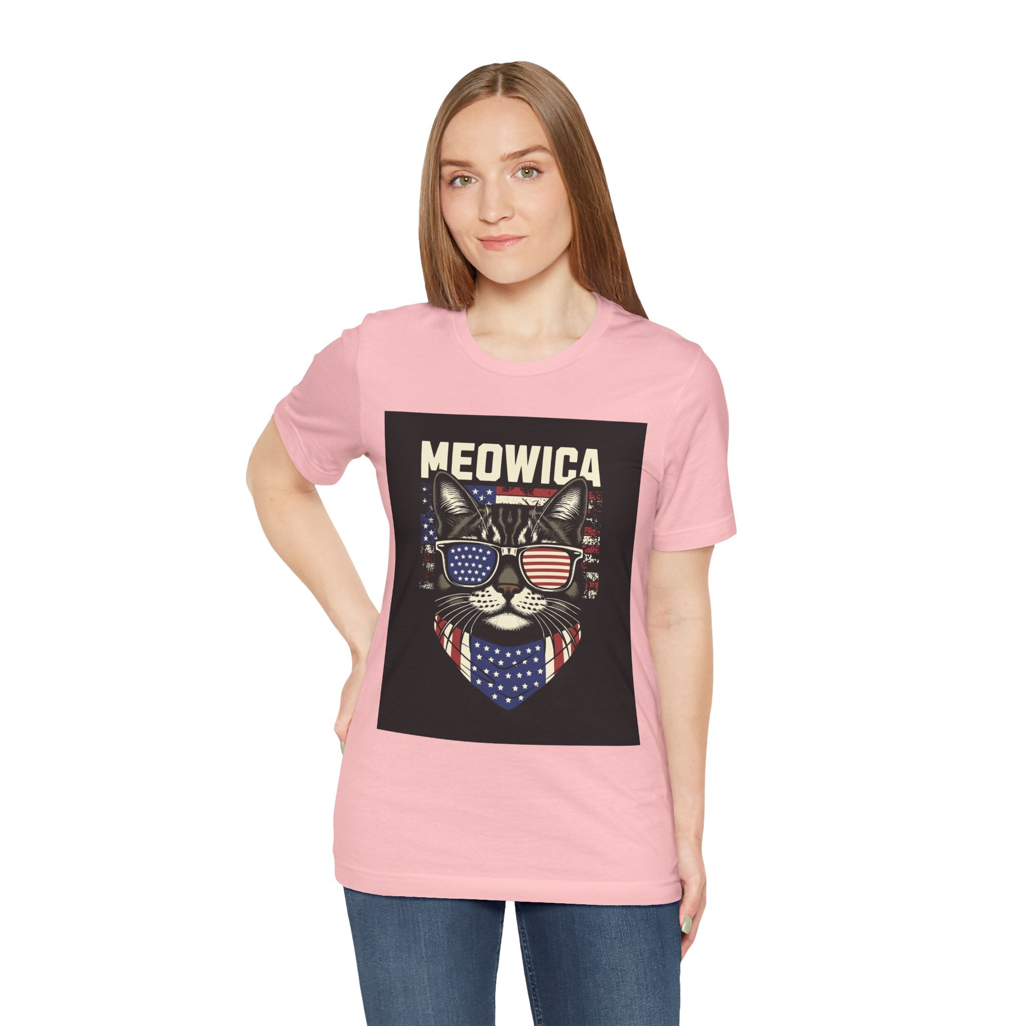 Meowica Cat Tee — Patriotic USA Flag Sunglasses Graphic T-Shirt
