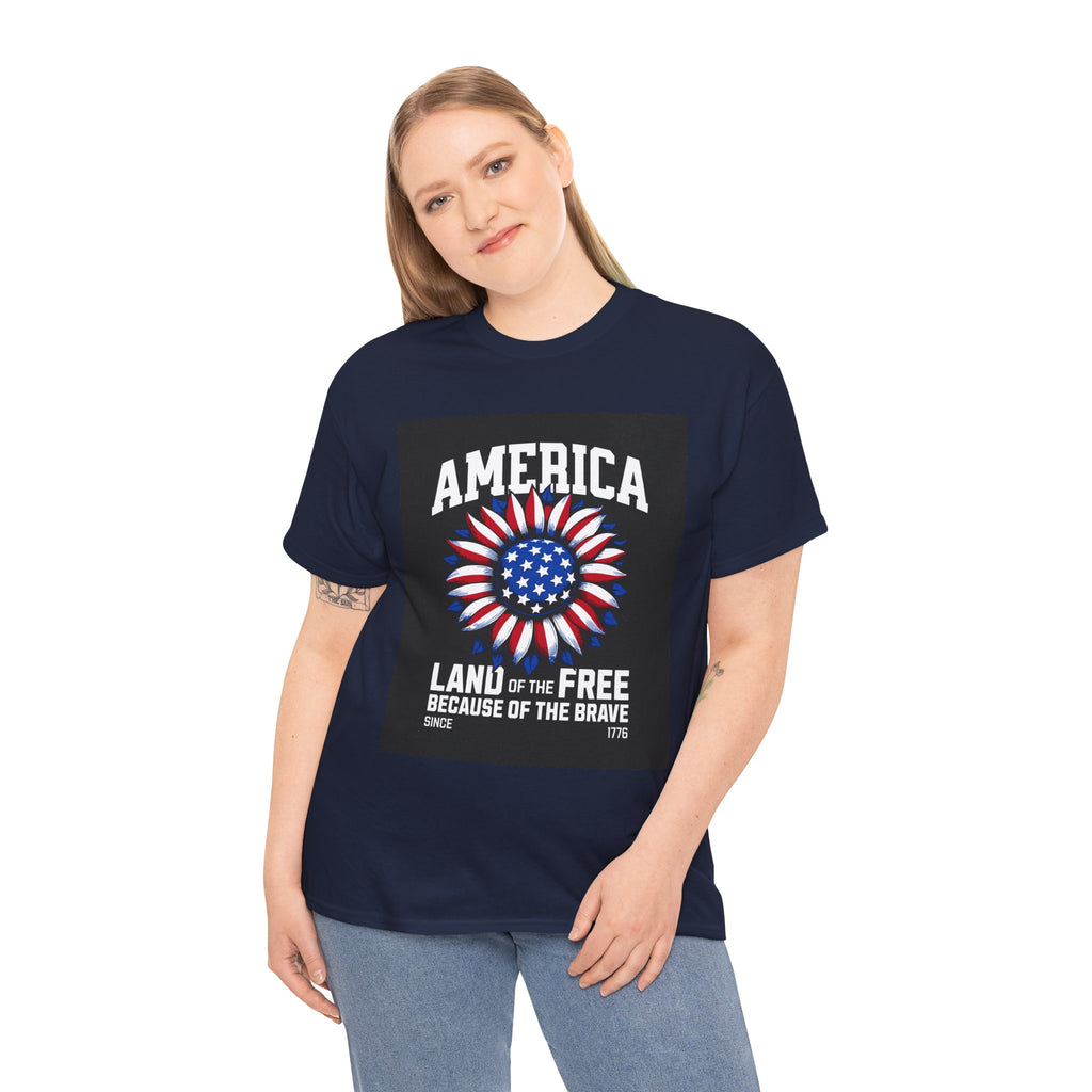 Patriotic America Tee — "Land of the Free Because of the Brave" Cotton T-Shirt