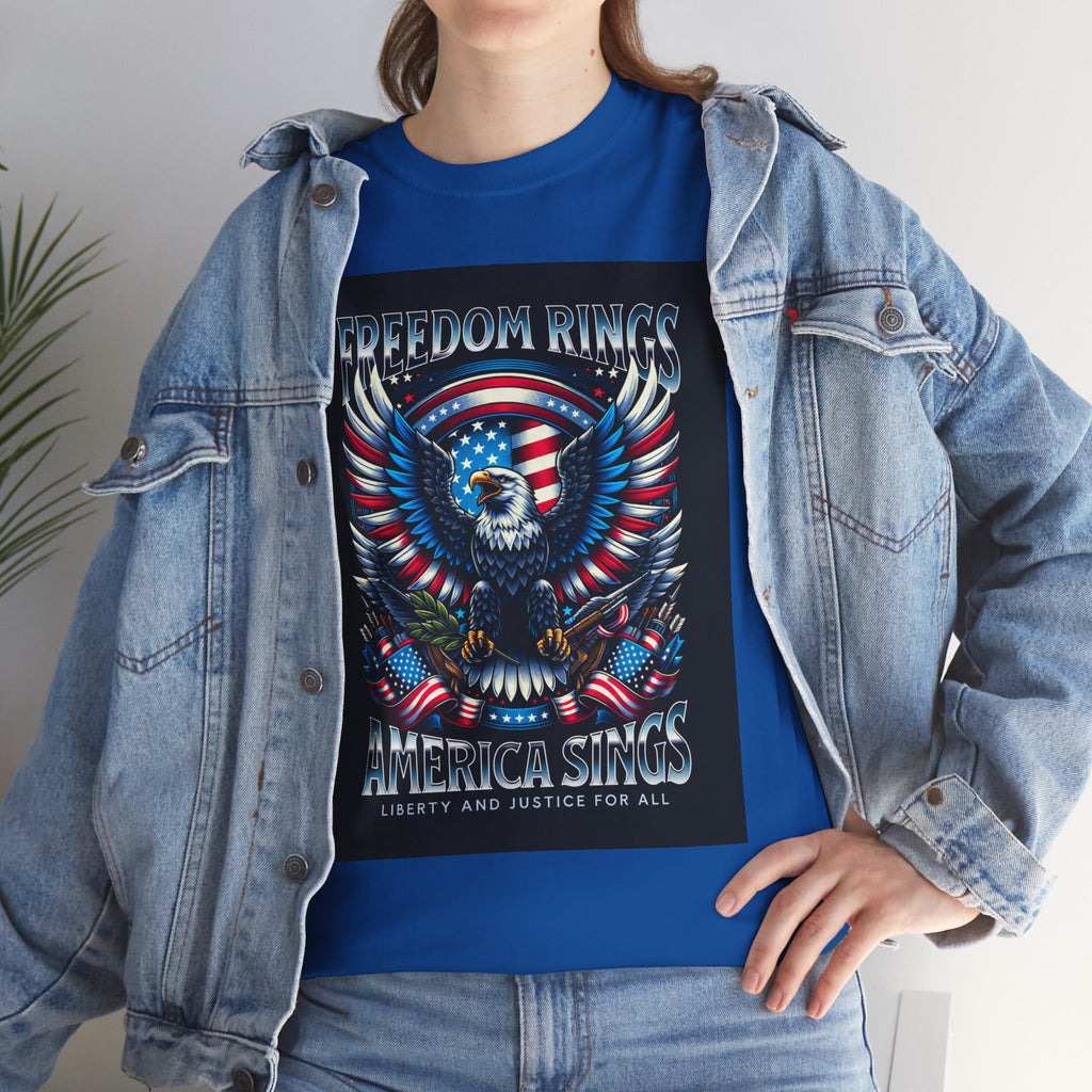 Eagle & American Flag Tee — "Freedom Rings, America Sings" Patriotic T-Shirt