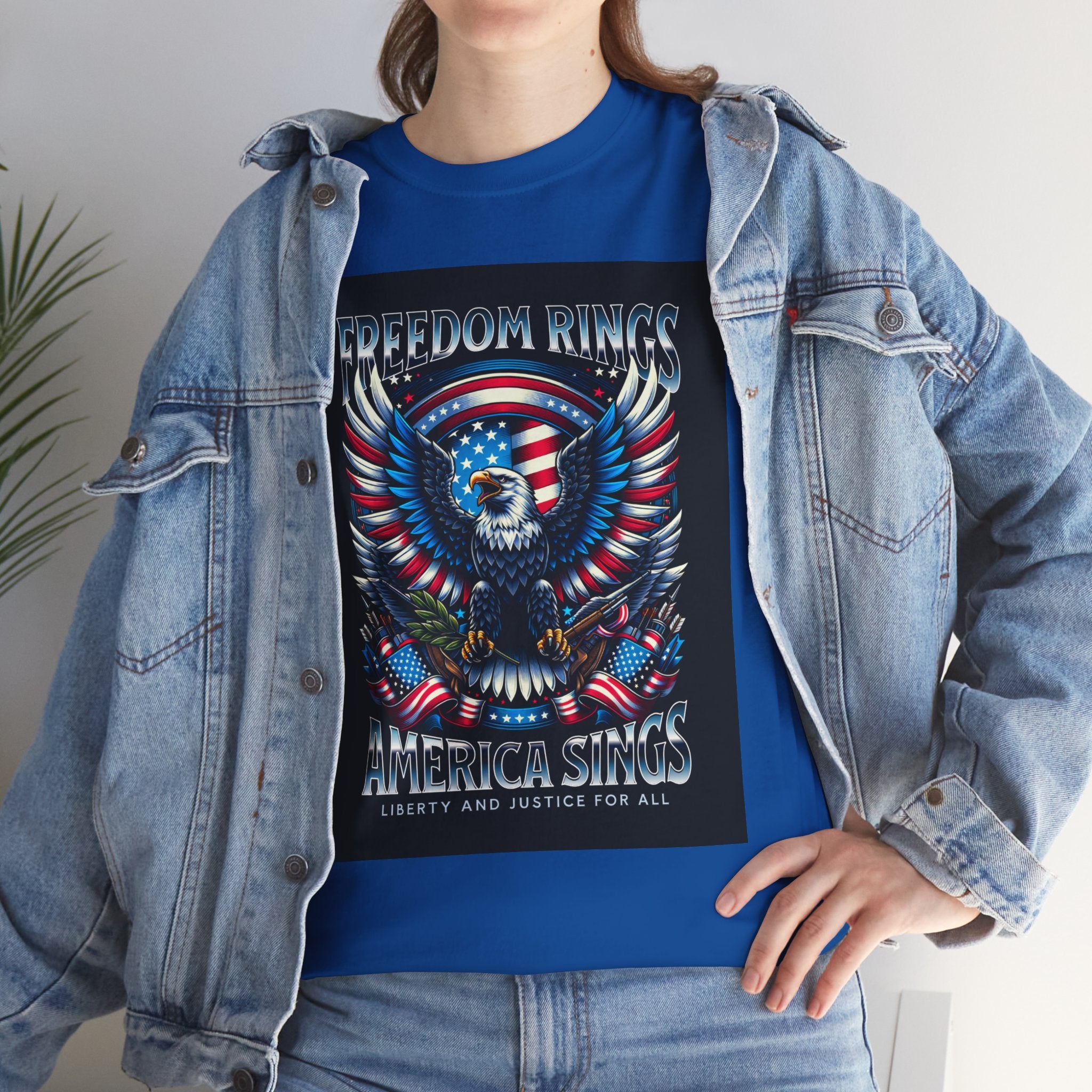 Eagle & American Flag Tee — "Freedom Rings, America Sings" Patriotic T-Shirt