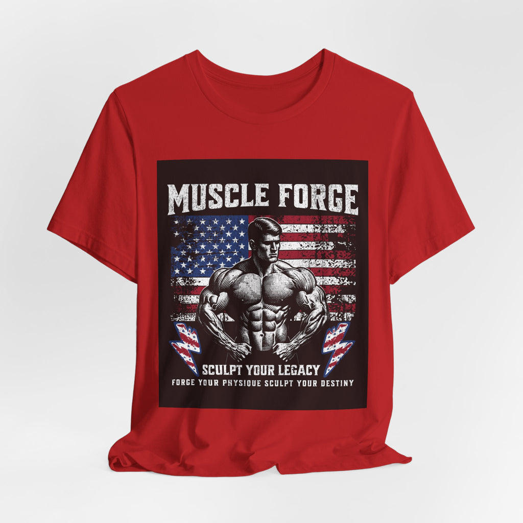 Muscle Forge American Flag Gym Tee — "Sculpt Your Legacy" Fitness T-Shirt