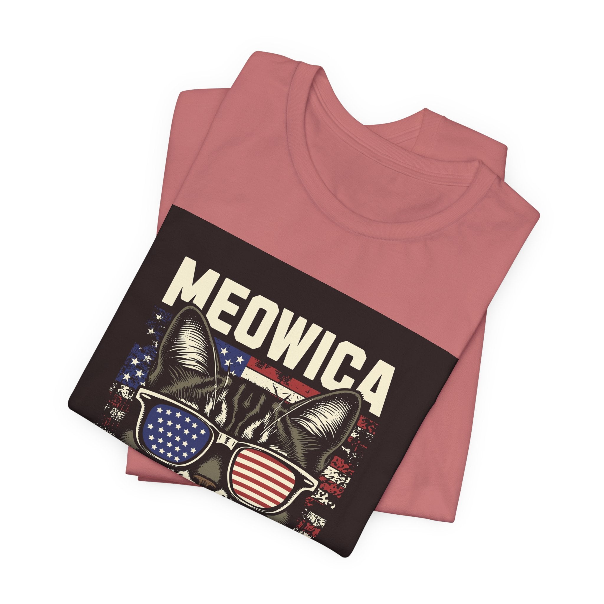 Meowica Cat Tee — Patriotic USA Flag Sunglasses Graphic T-Shirt