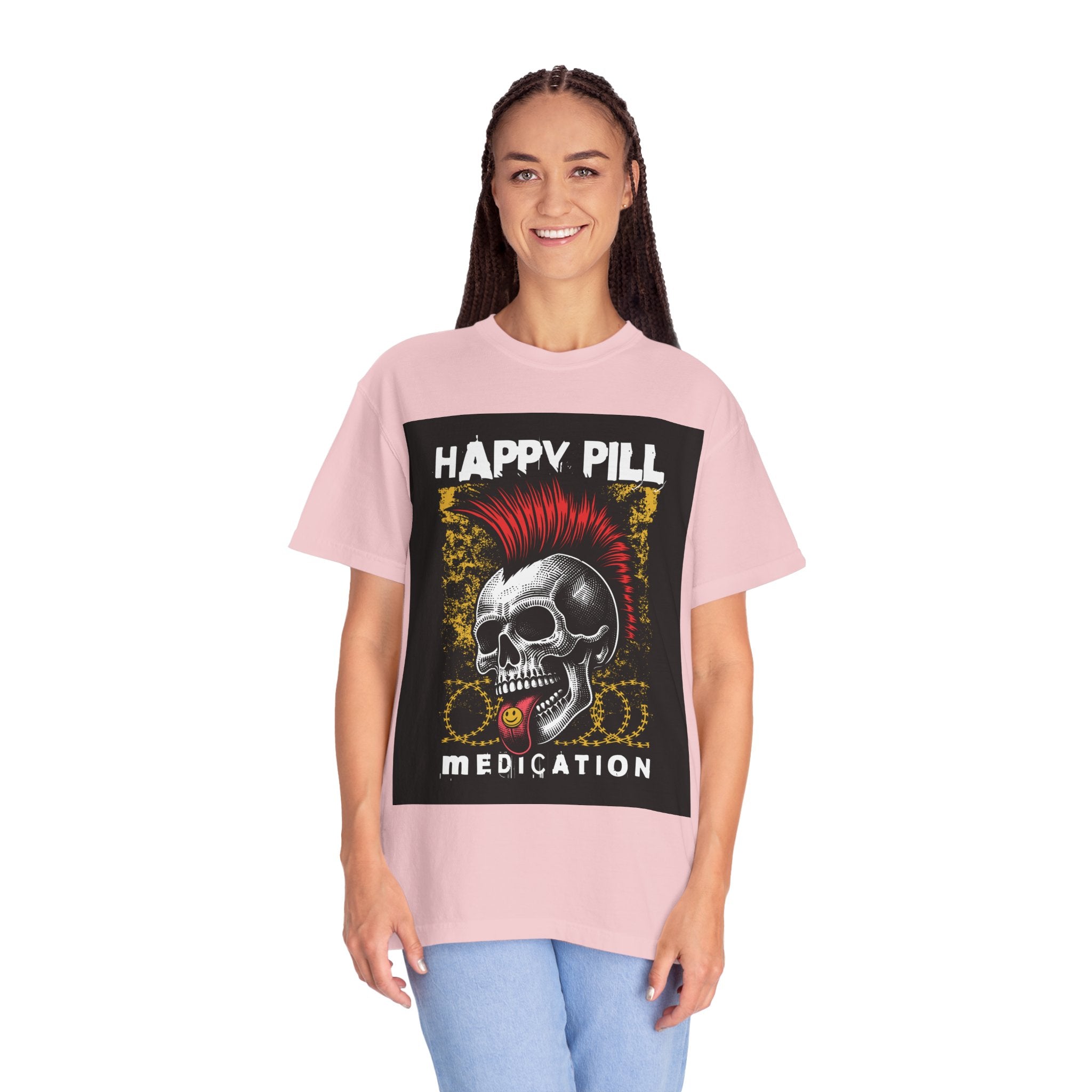 Happy Pill Punk Skull T-Shirt — 'Happy Pill Medication' Graphic Tee