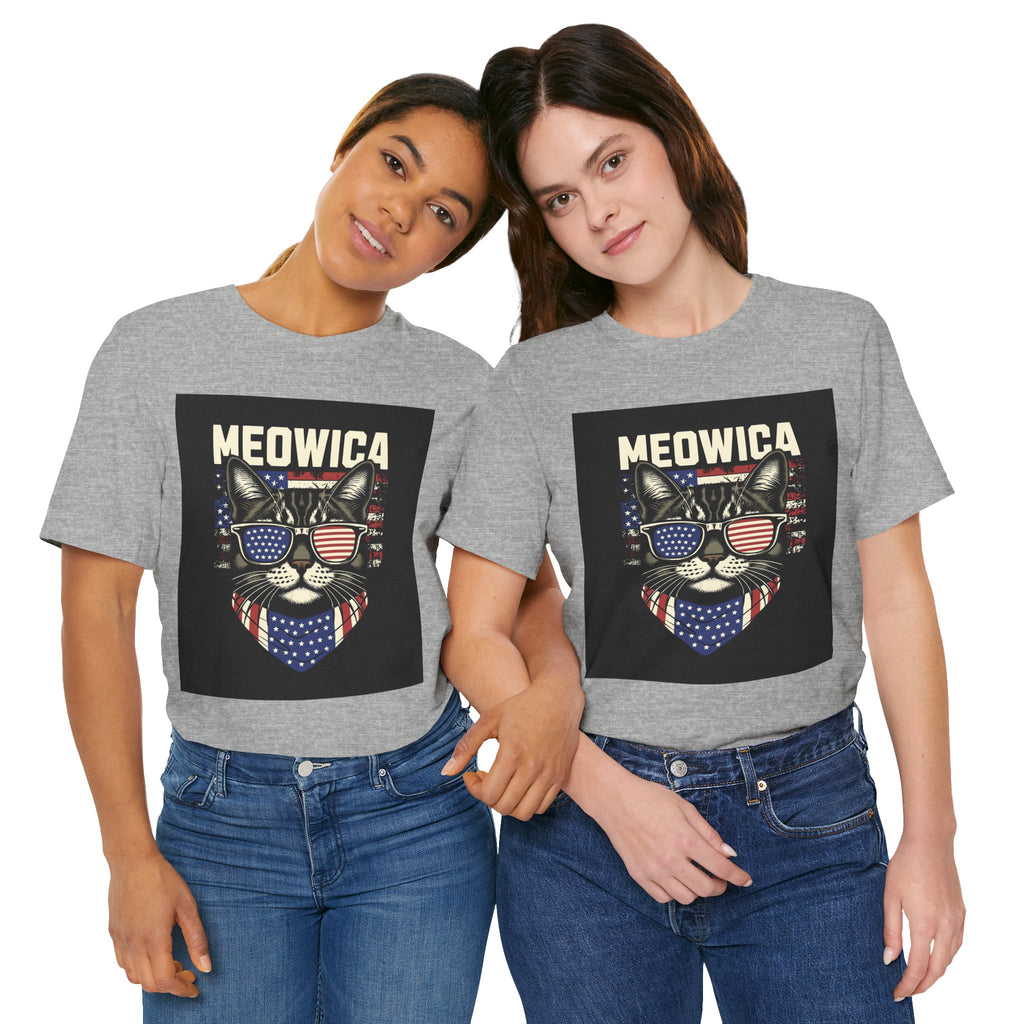 Meowica Cat Tee — Patriotic USA Flag Sunglasses Graphic T-Shirt