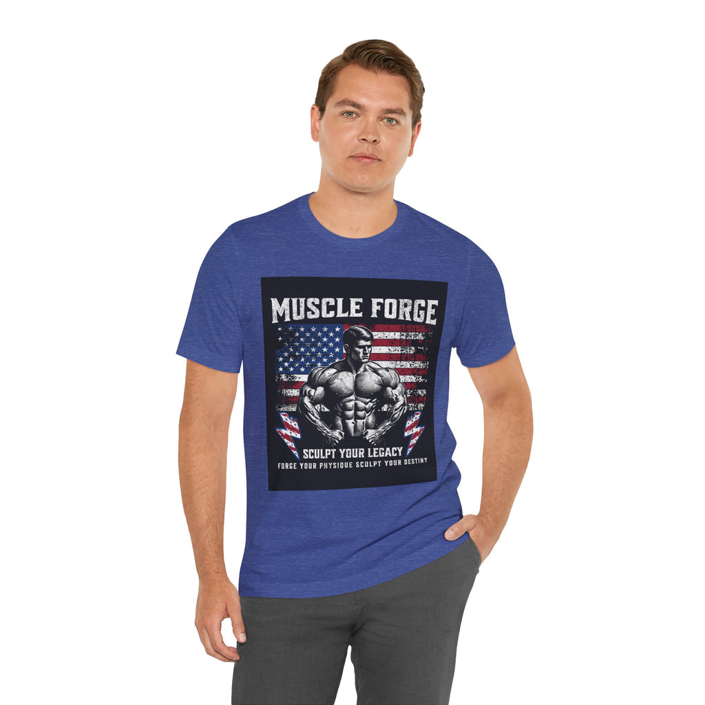 Muscle Forge American Flag Gym Tee — "Sculpt Your Legacy" Fitness T-Shirt