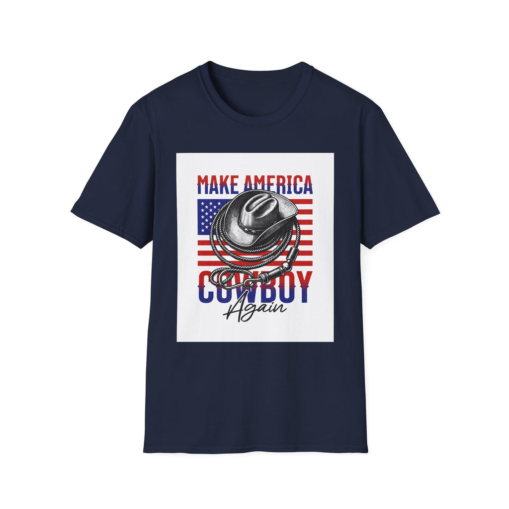 Make America Cowboy Again T-Shirt — Patriotic Western Flag Tee