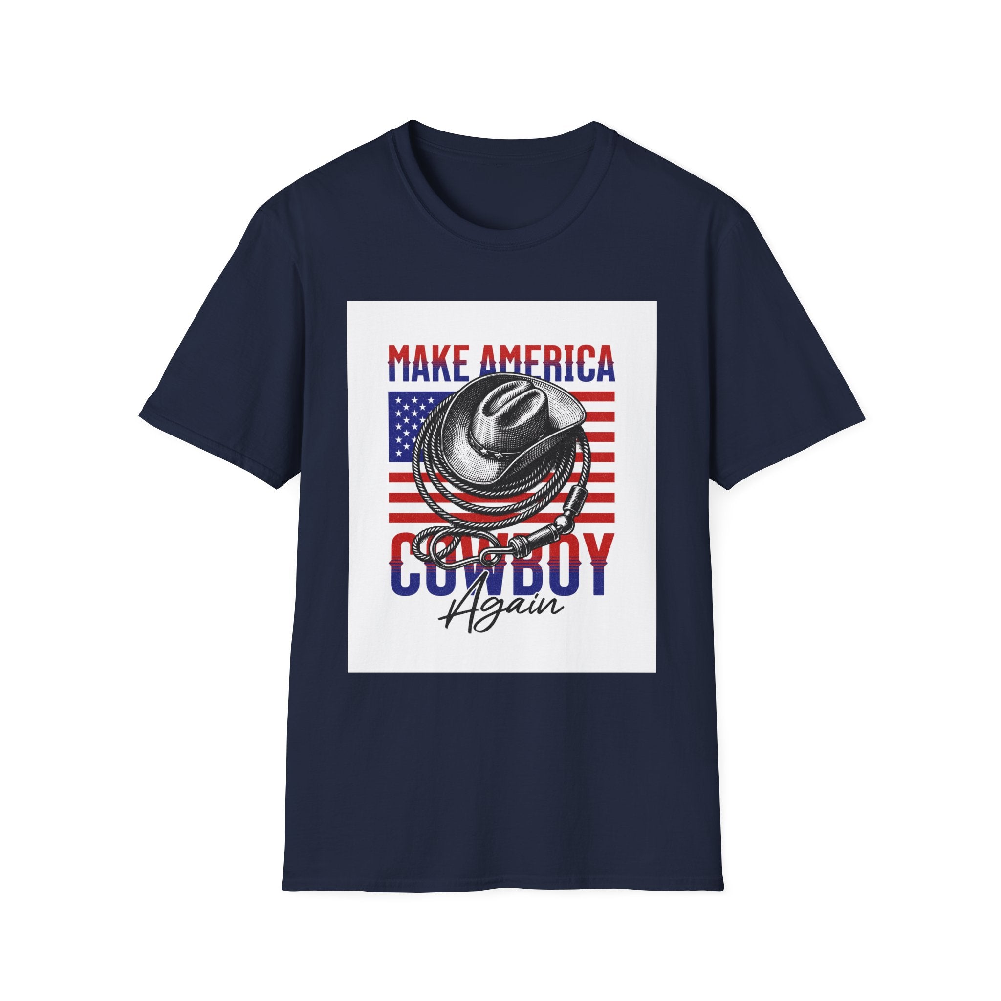 Make America Cowboy Again T-Shirt — Patriotic Western Flag Tee