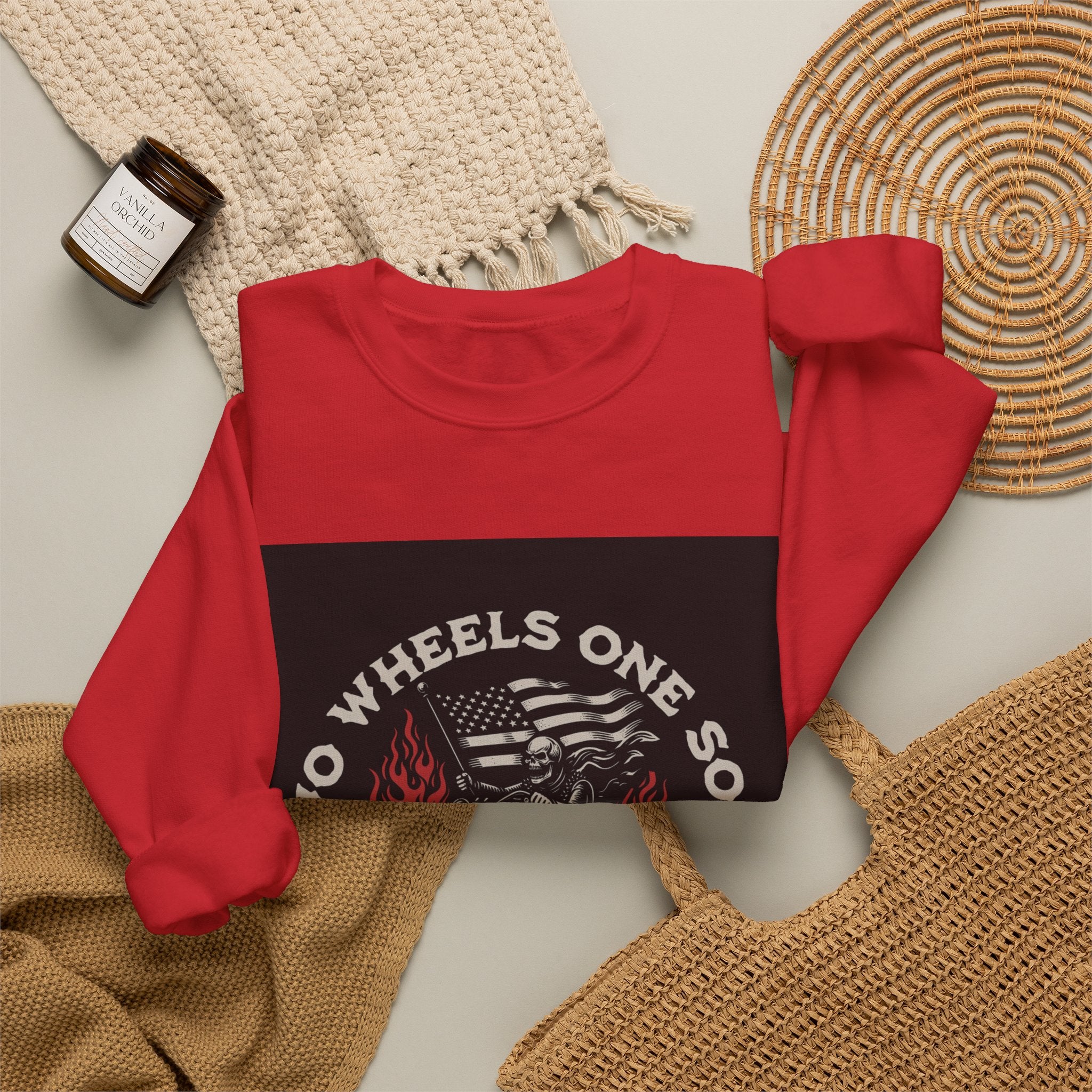 Motorcycle Crewneck Sweatshirt - "Two Wheels One Soul" Vintage Bike Graphic