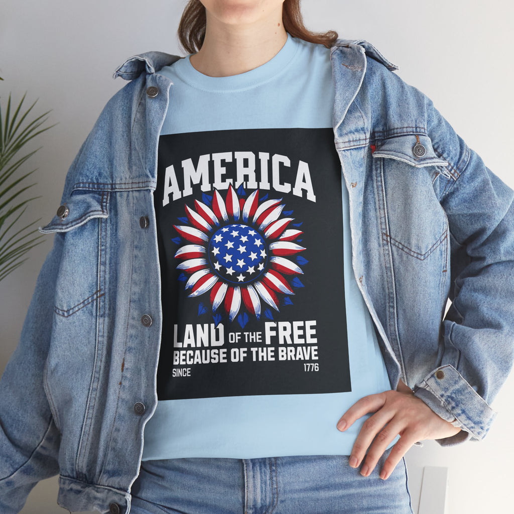Patriotic America Tee — "Land of the Free Because of the Brave" Cotton T-Shirt