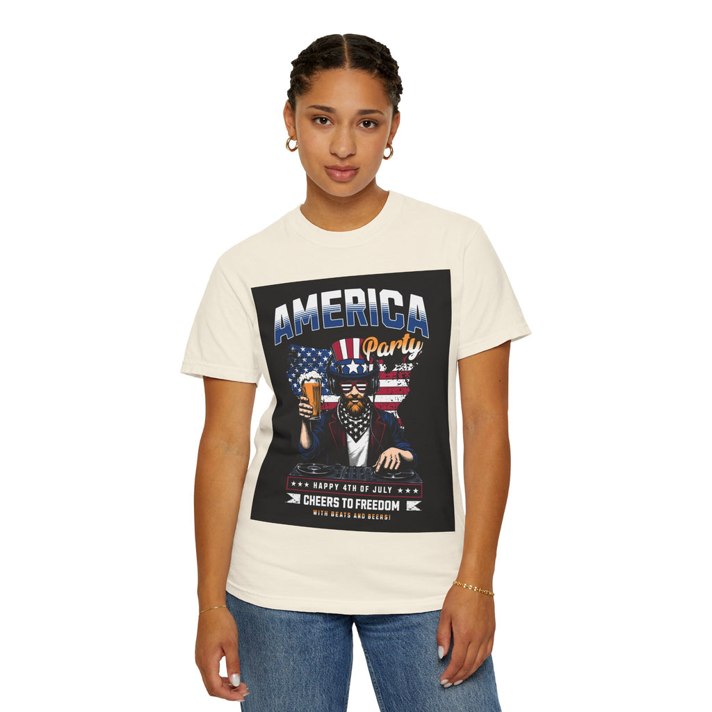 America Party T-Shirt — Cheers to Freedom 4th of July Patriotic Tee