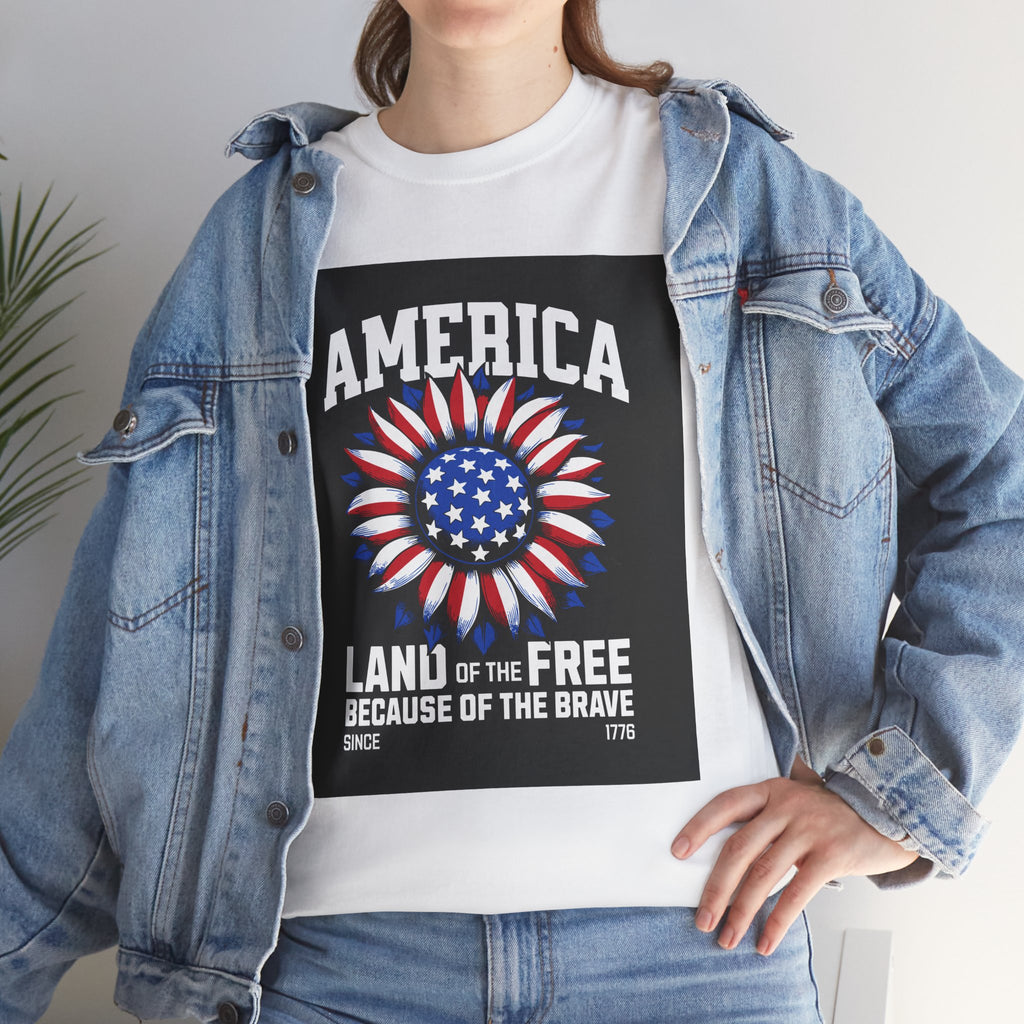 Patriotic America Tee — "Land of the Free Because of the Brave" Cotton T-Shirt
