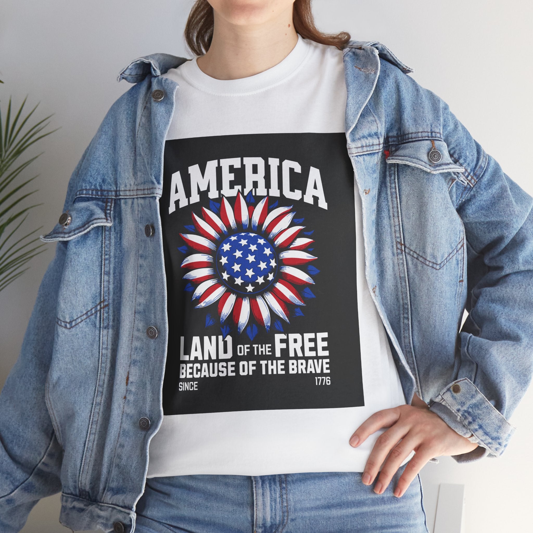 Patriotic America Tee — "Land of the Free Because of the Brave" Cotton T-Shirt