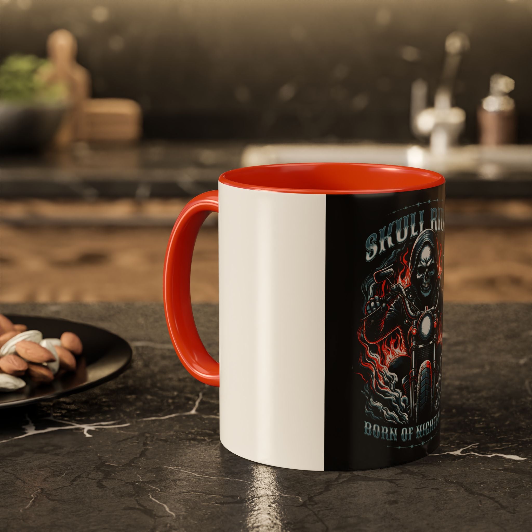 Skull Rider Motorcycle Mug – "Born of Nightmares" Biker Coffee Cup (11oz/15oz)
