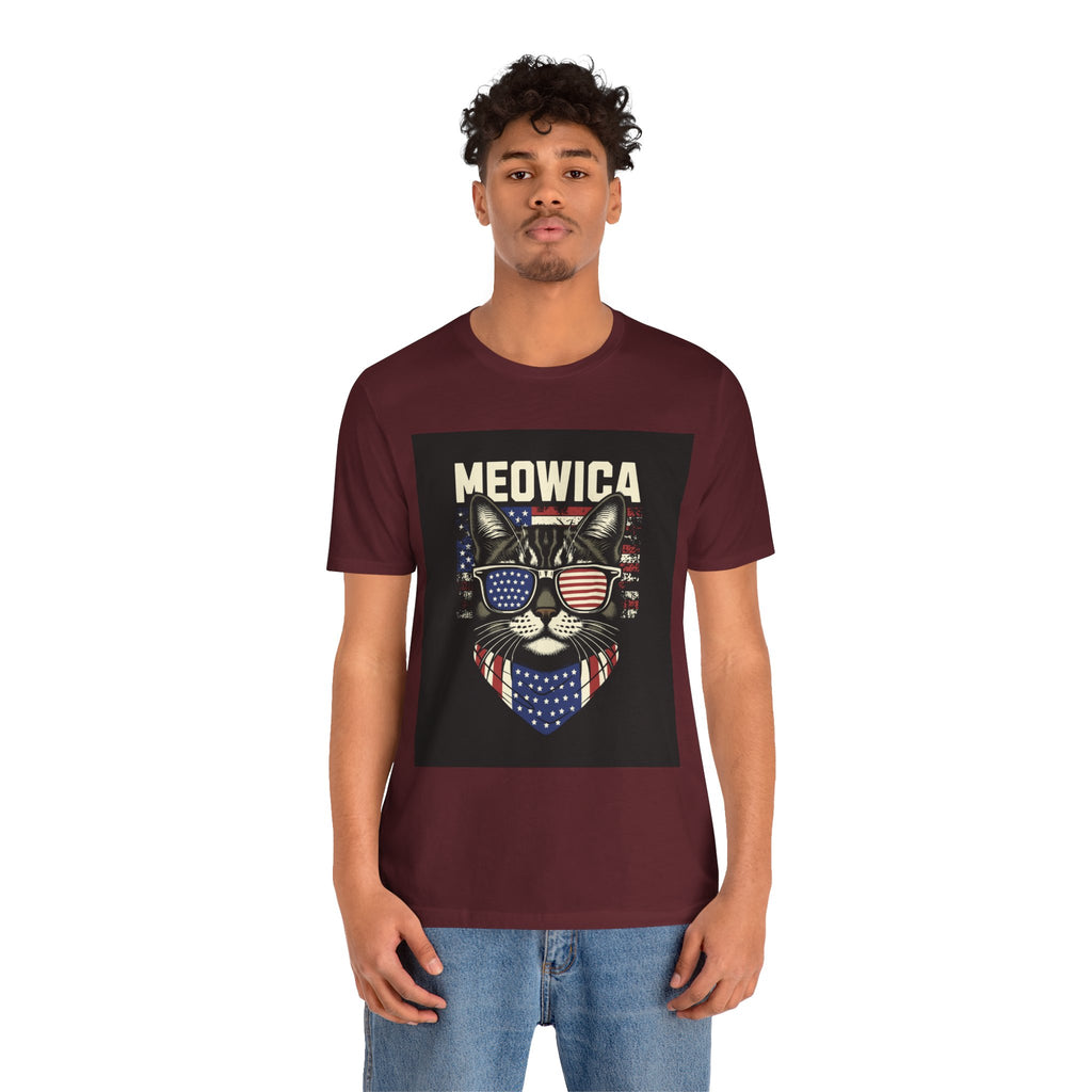 Meowica Cat Tee — Patriotic USA Flag Sunglasses Graphic T-Shirt