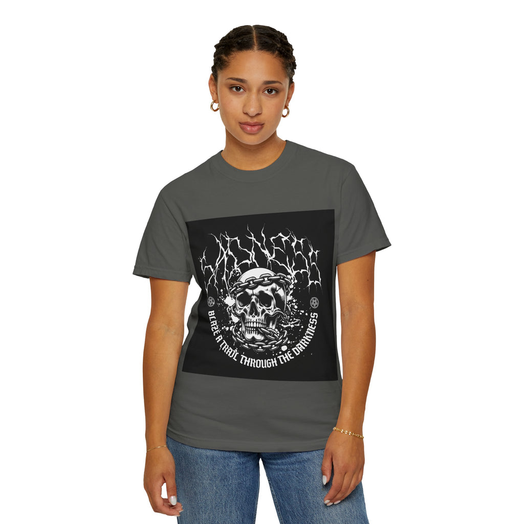 Graphic T-Shirt — 'Break a Path Through the Darkness' Skull Lightning Design