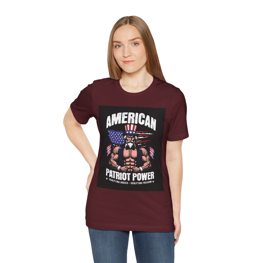 Patriot Power T-Shirt — American Flag Uncle Sam Muscle Graphic Tee