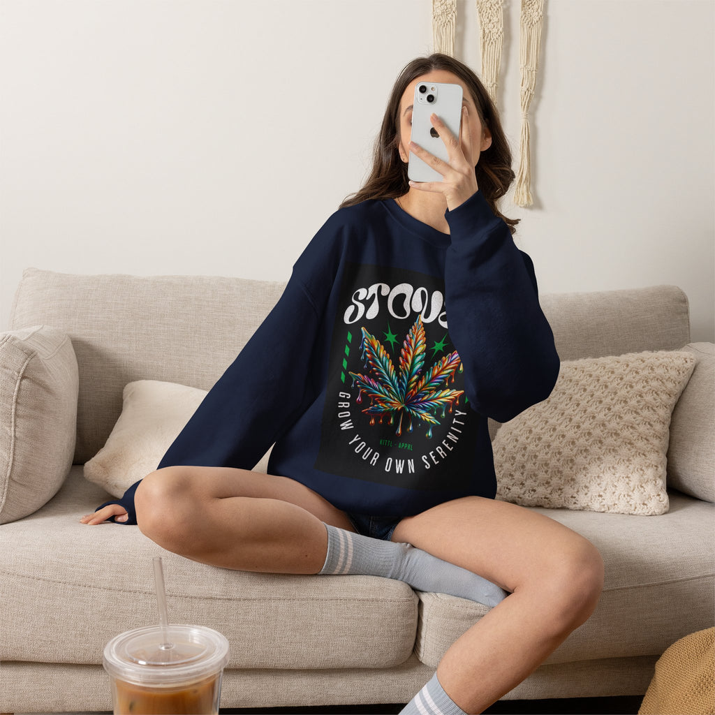 Sweatshirt — Stoner 'Grow Your Own Serenity' Colorful Cannabis Leaf Crewneck