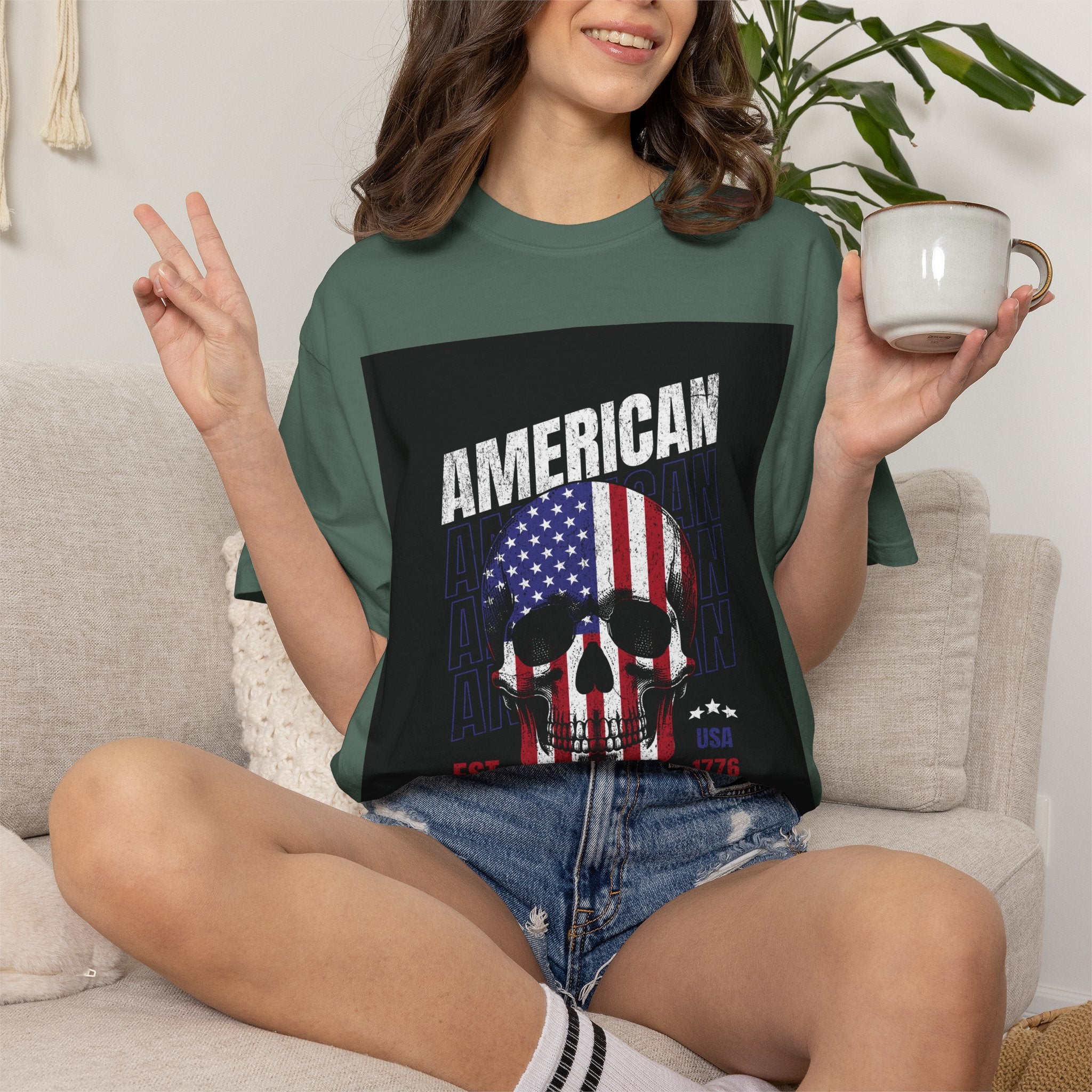 American Skull Flag T-Shirt — "American Forever" Patriotic Graphic Tee