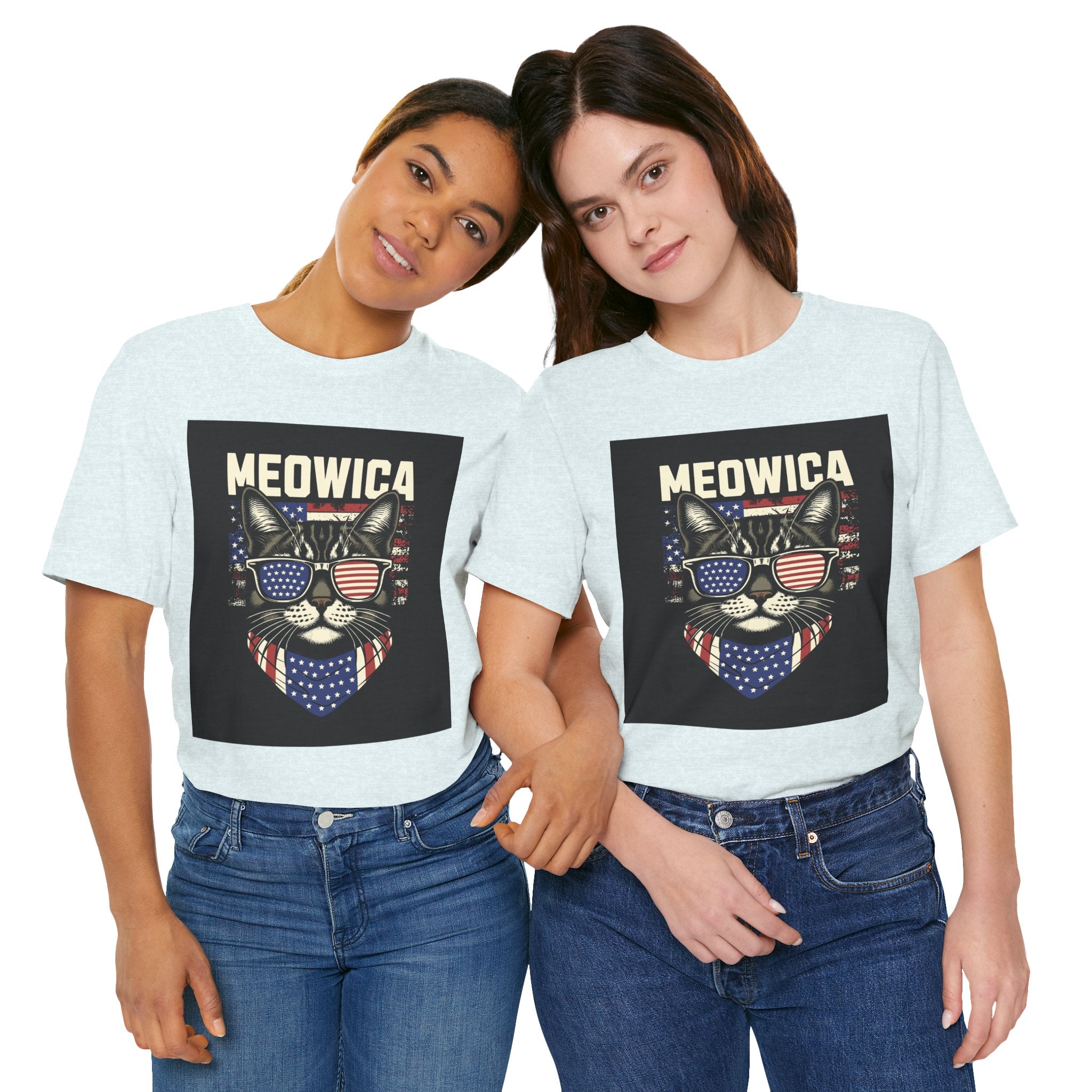 Meowica Cat Tee — Patriotic USA Flag Sunglasses Graphic T-Shirt