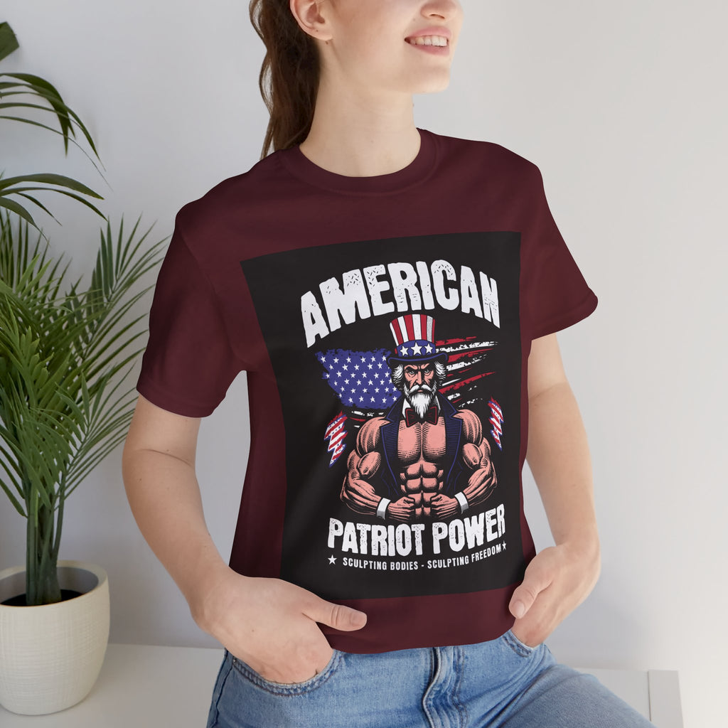 Patriot Power T-Shirt — American Flag Uncle Sam Muscle Graphic Tee