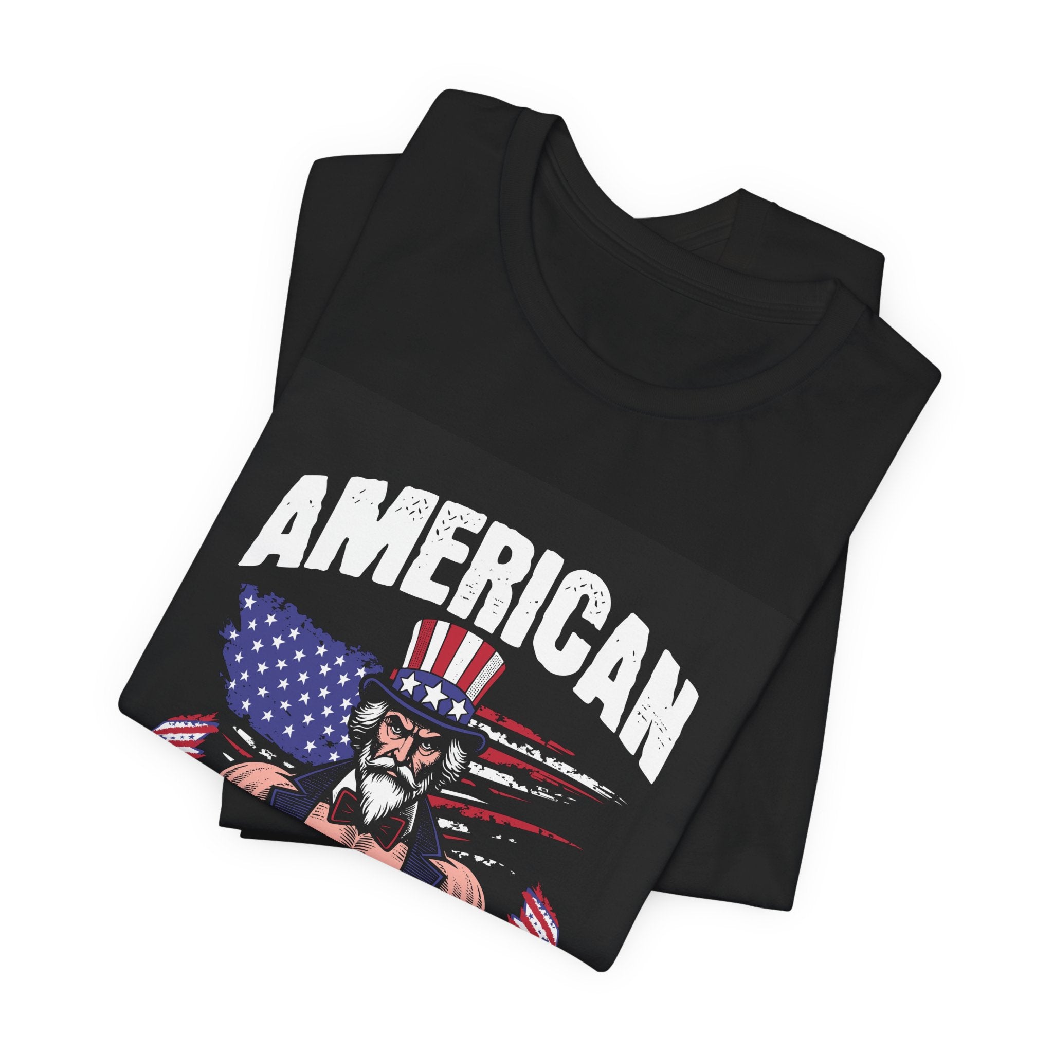 Patriot Power T-Shirt — American Flag Uncle Sam Muscle Graphic Tee