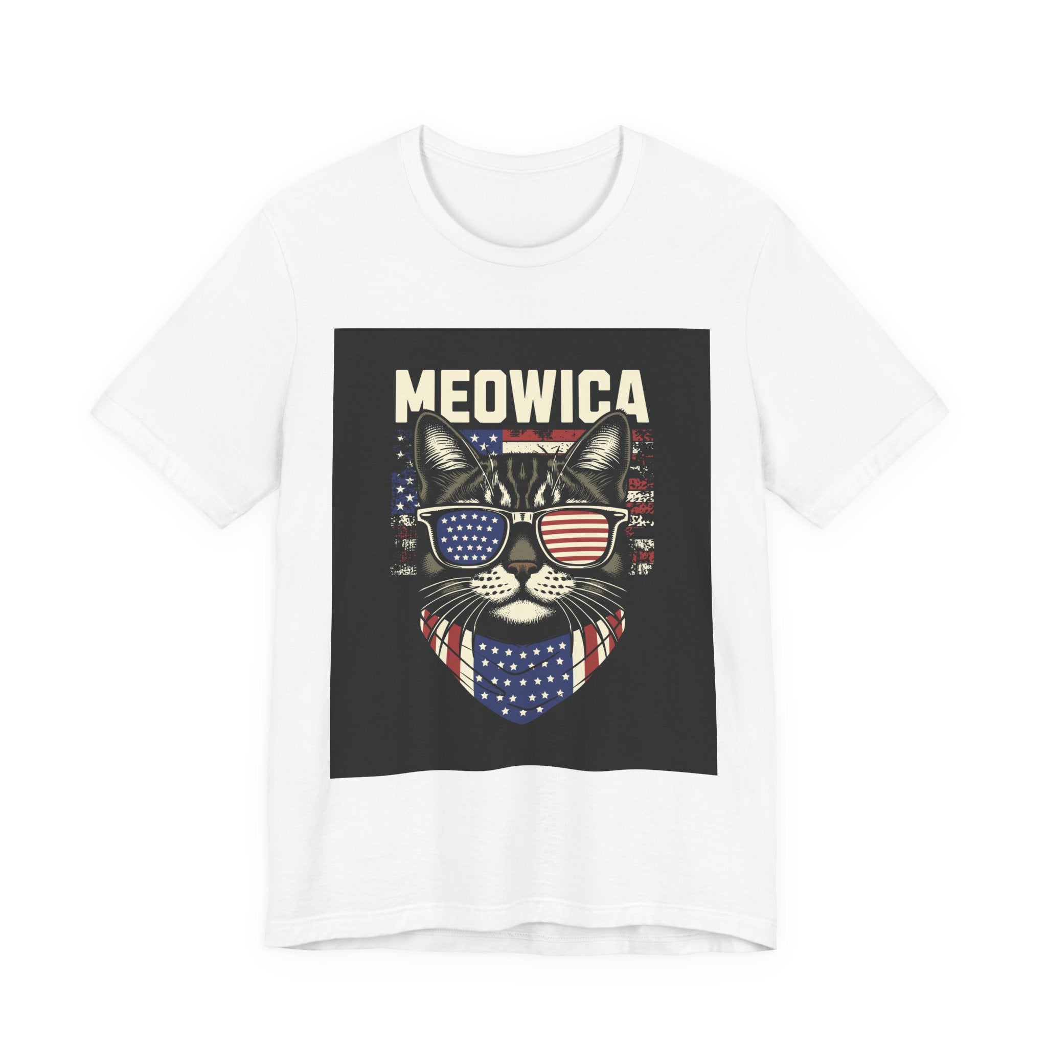Meowica Cat Tee — Patriotic USA Flag Sunglasses Graphic T-Shirt