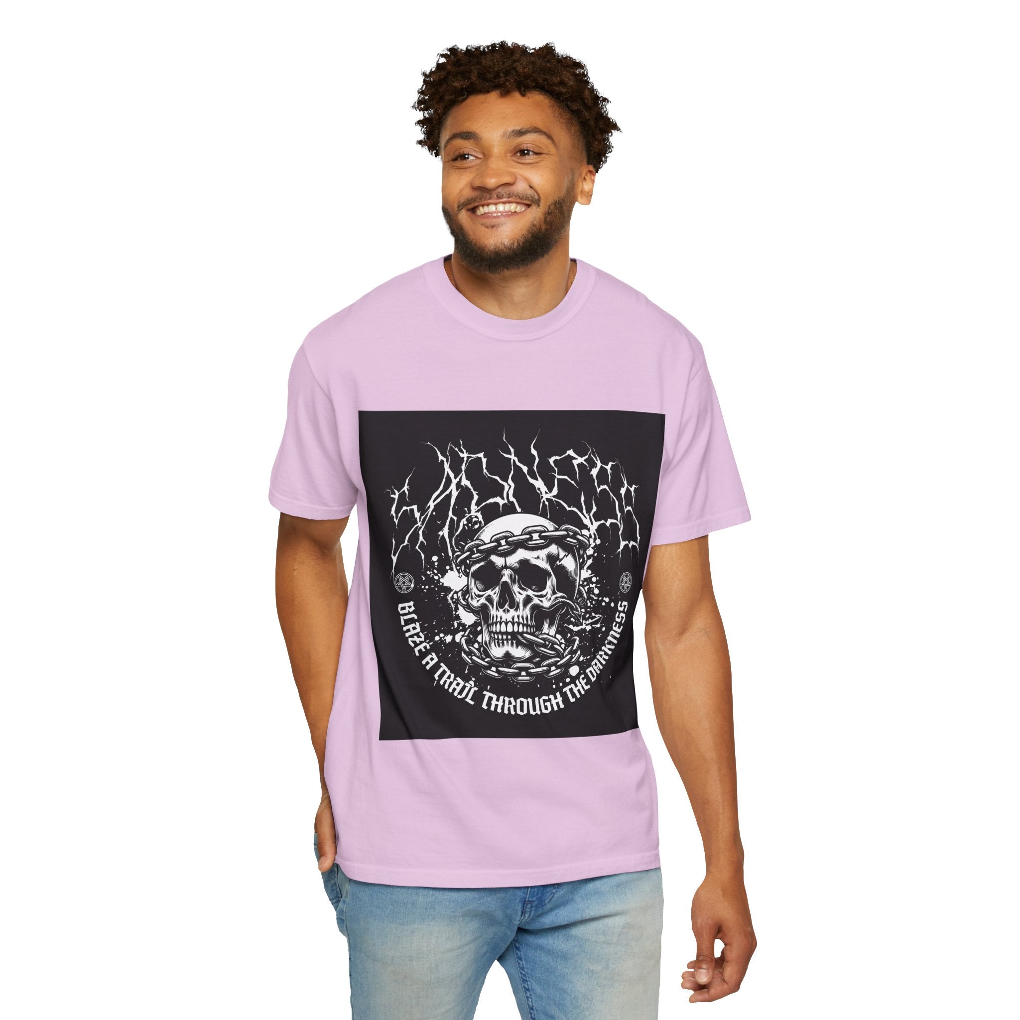 Graphic T-Shirt — 'Break a Path Through the Darkness' Skull Lightning Design