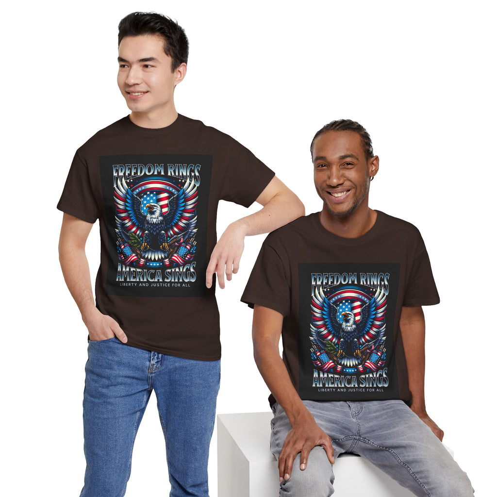Eagle & American Flag Tee — "Freedom Rings, America Sings" Patriotic T-Shirt