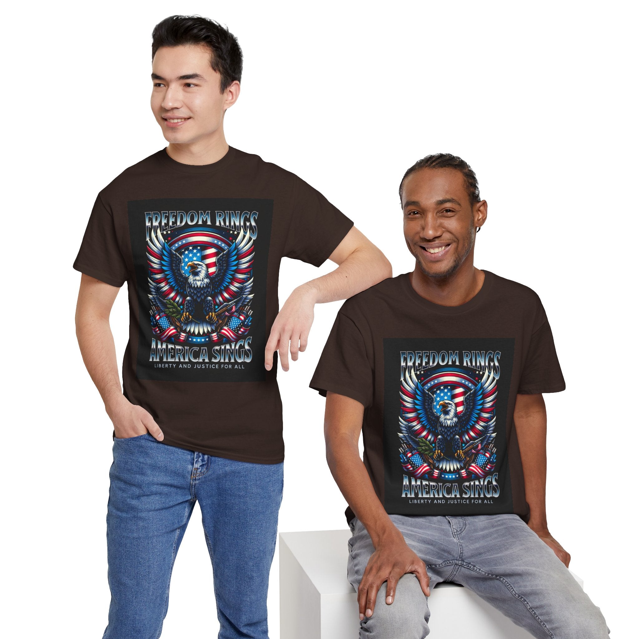Eagle & American Flag Tee — "Freedom Rings, America Sings" Patriotic T-Shirt