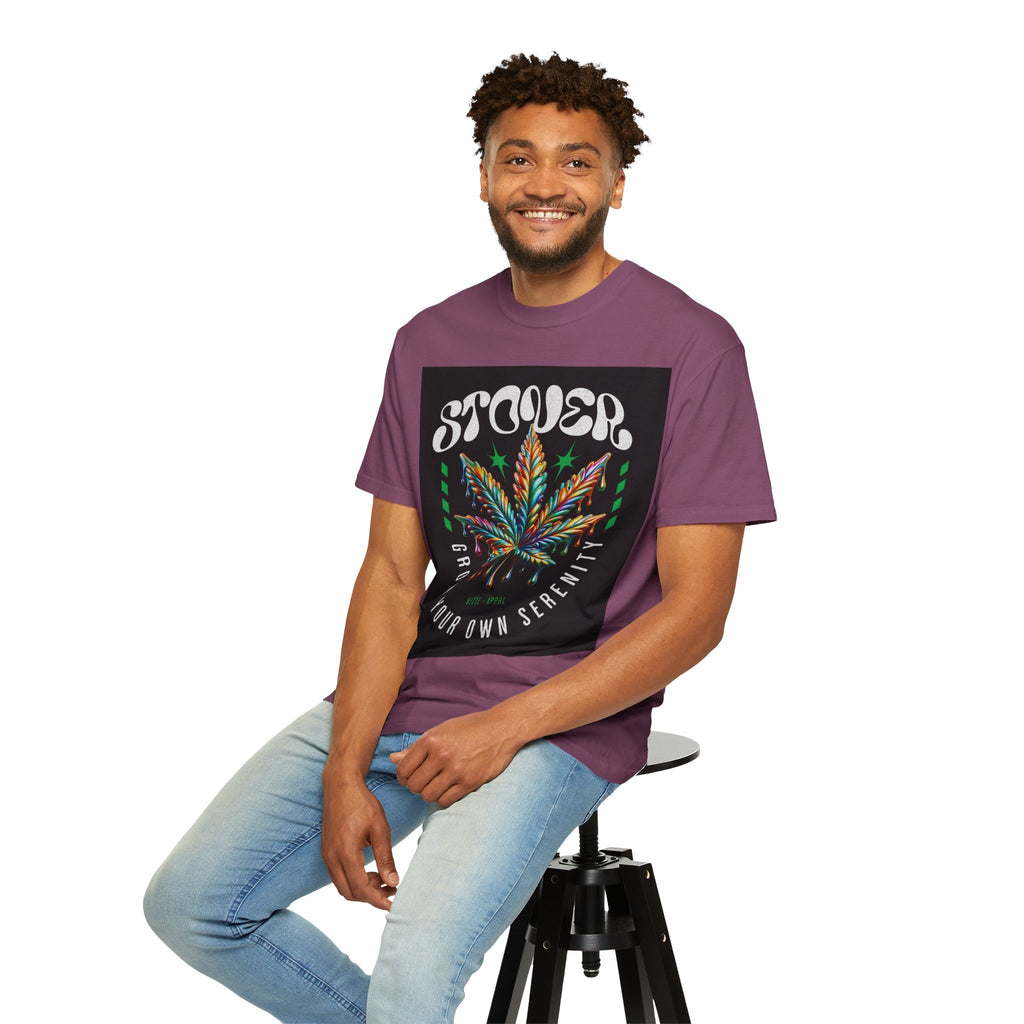 T-Shirt — Stover "Grow Your Own Serenity" Colorful Cannabis Leaf Graphic