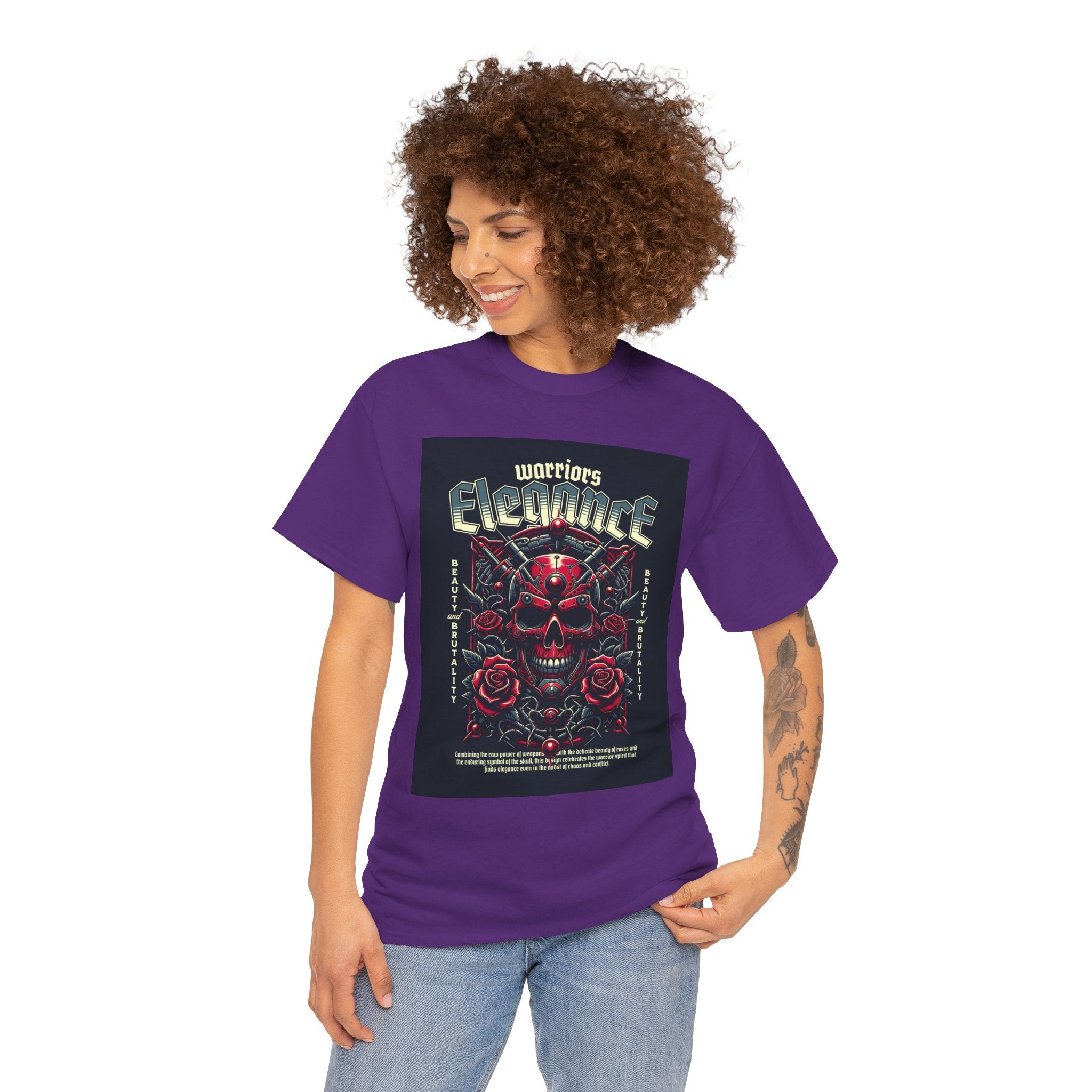 Warriors Electric Skull T‑Shirt — Red Skull & Roses Rock Graphic Tee