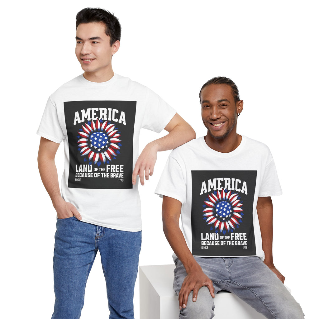 Patriotic America Tee — "Land of the Free Because of the Brave" Cotton T-Shirt