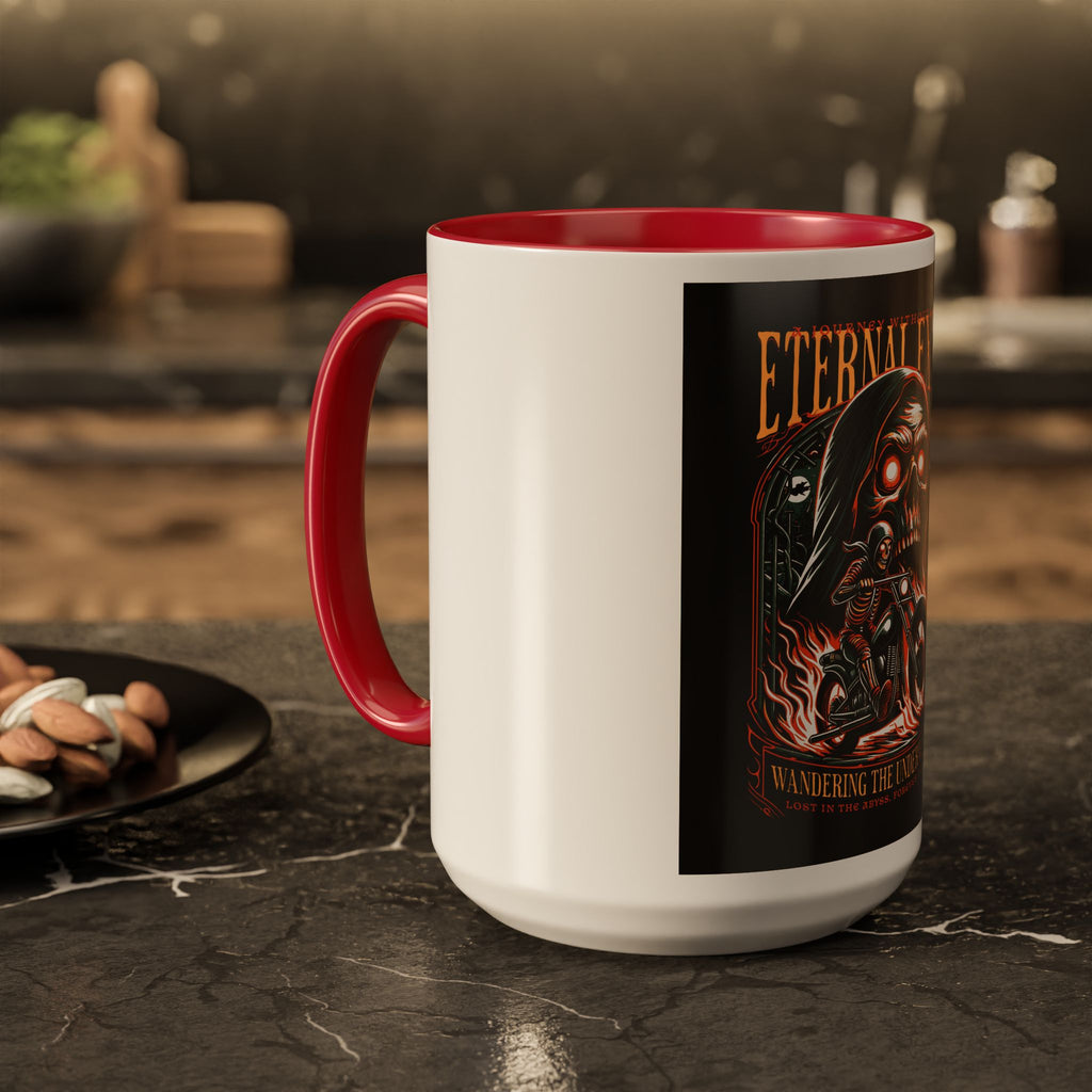 Eternal Exile Skull Biker Mug — Gothic Motorcycle Coffee Cup (11oz/15oz)