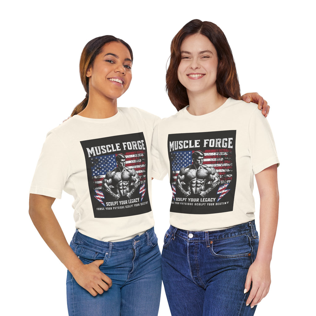 Muscle Forge American Flag Gym Tee — "Sculpt Your Legacy" Fitness T-Shirt