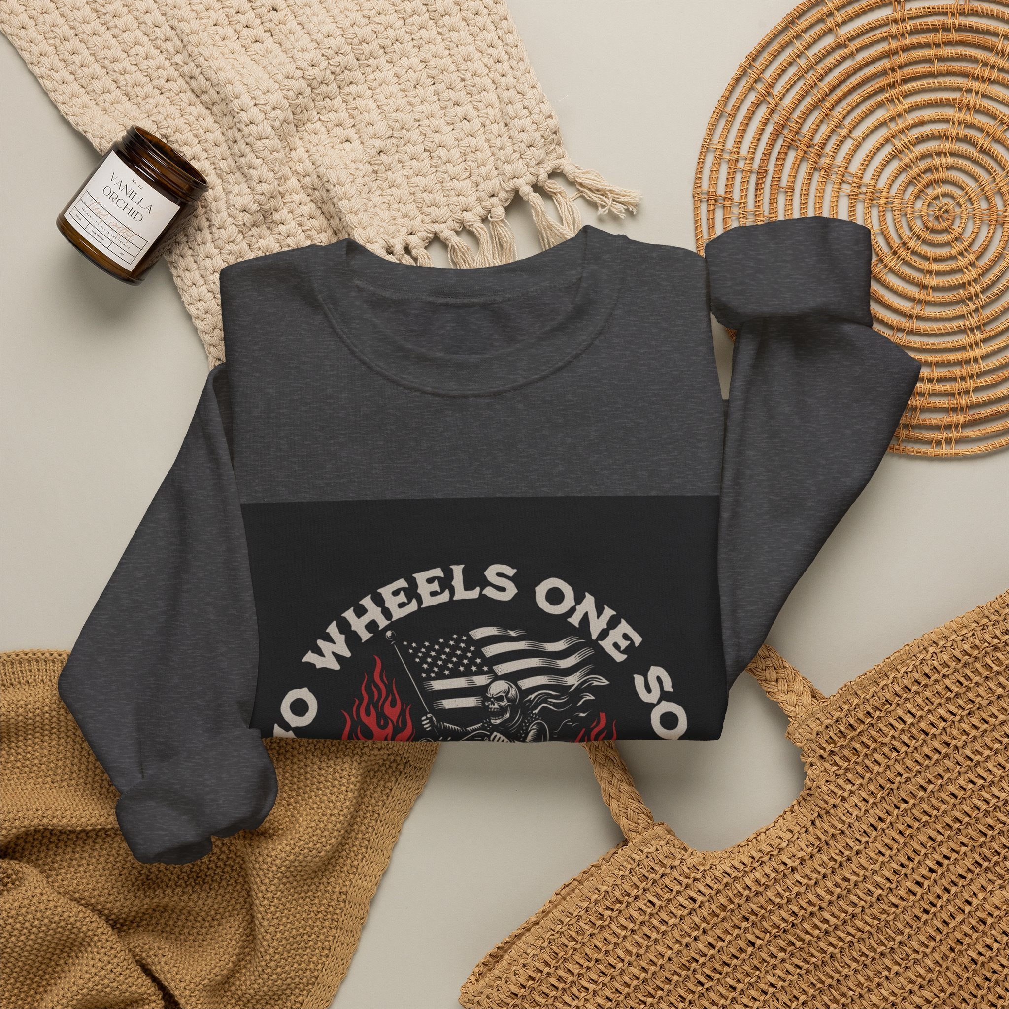 Motorcycle Crewneck Sweatshirt - "Two Wheels One Soul" Vintage Bike Graphic