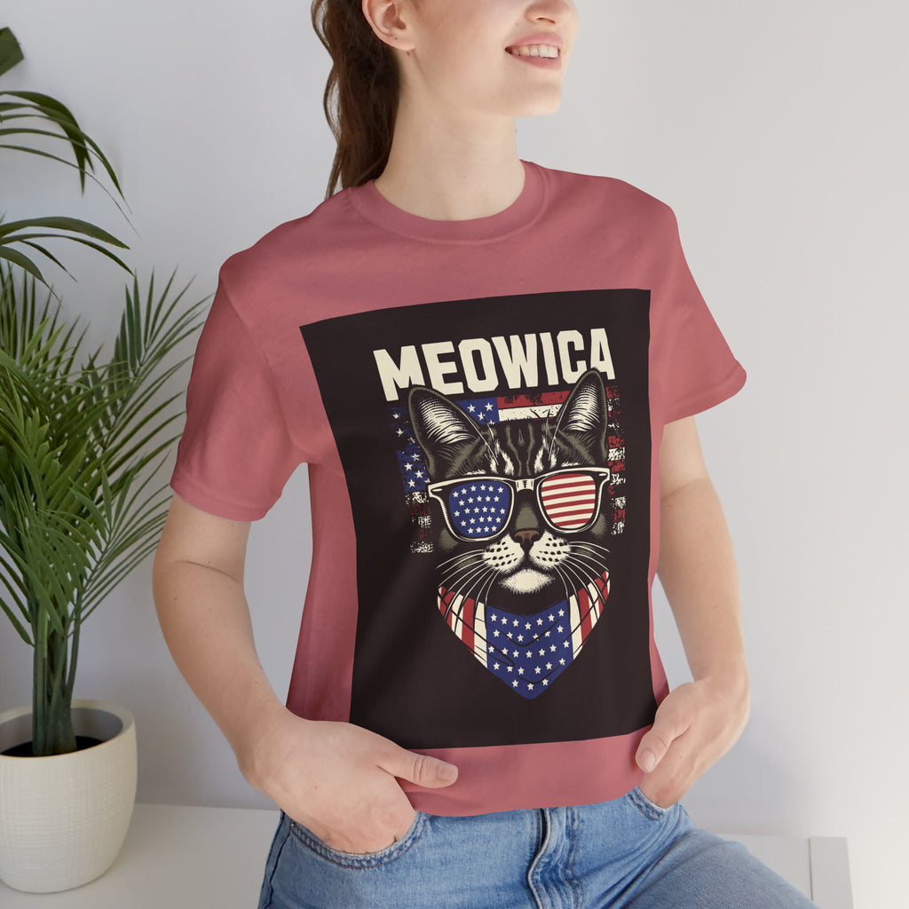 Meowica Cat Tee — Patriotic USA Flag Sunglasses Graphic T-Shirt