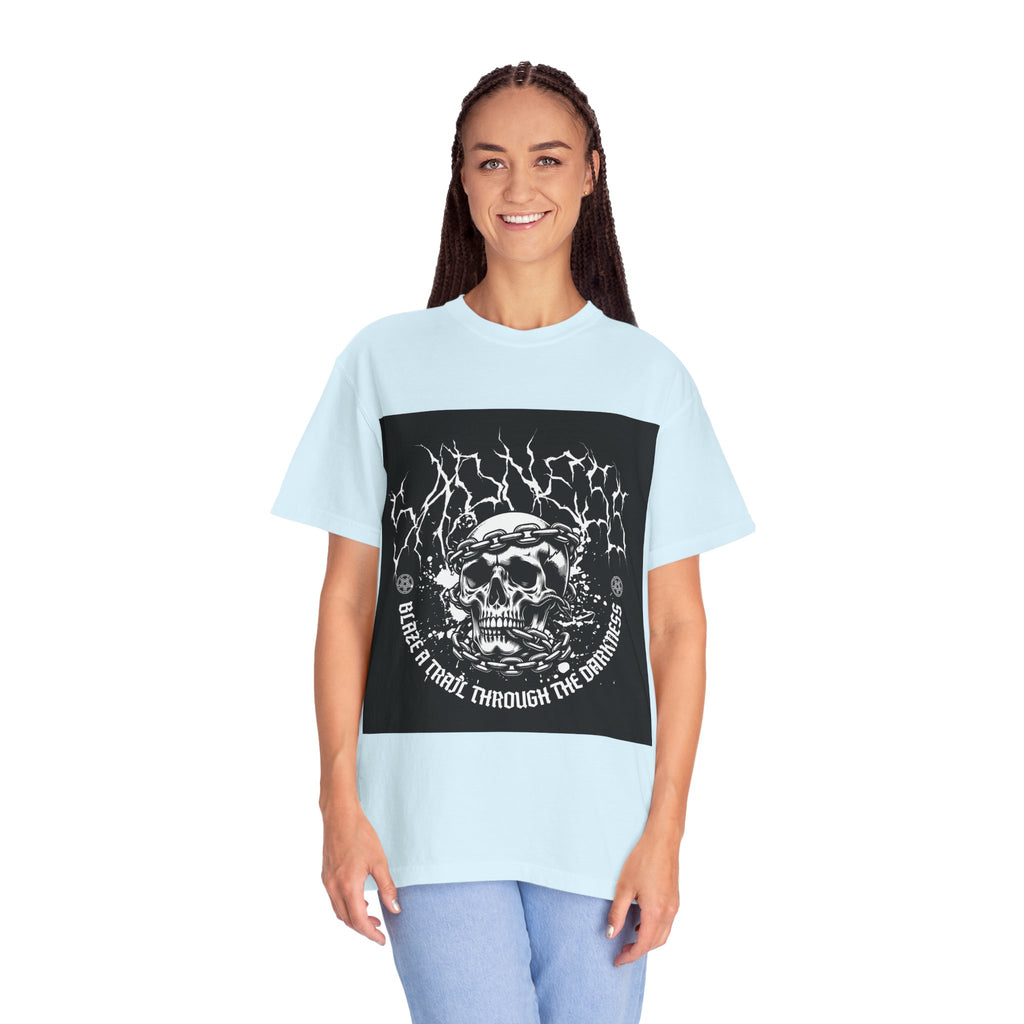 Graphic T-Shirt — 'Break a Path Through the Darkness' Skull Lightning Design