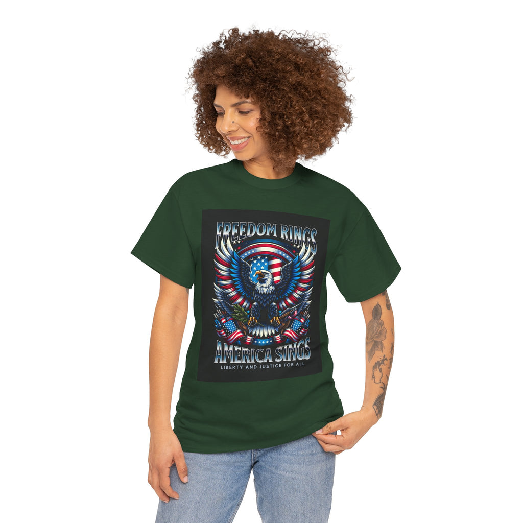 Eagle & American Flag Tee — "Freedom Rings, America Sings" Patriotic T-Shirt