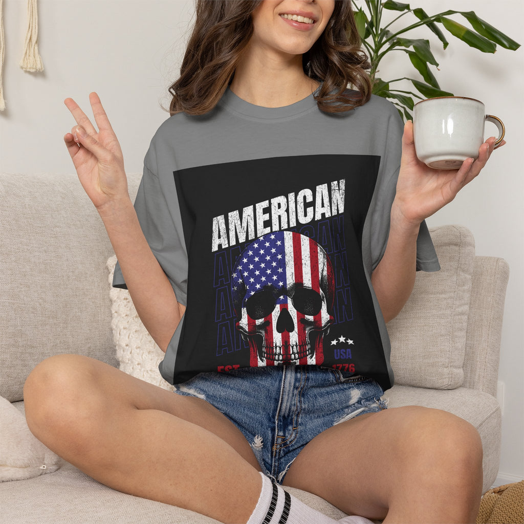 American Skull Flag T-Shirt — "American Forever" Patriotic Graphic Tee