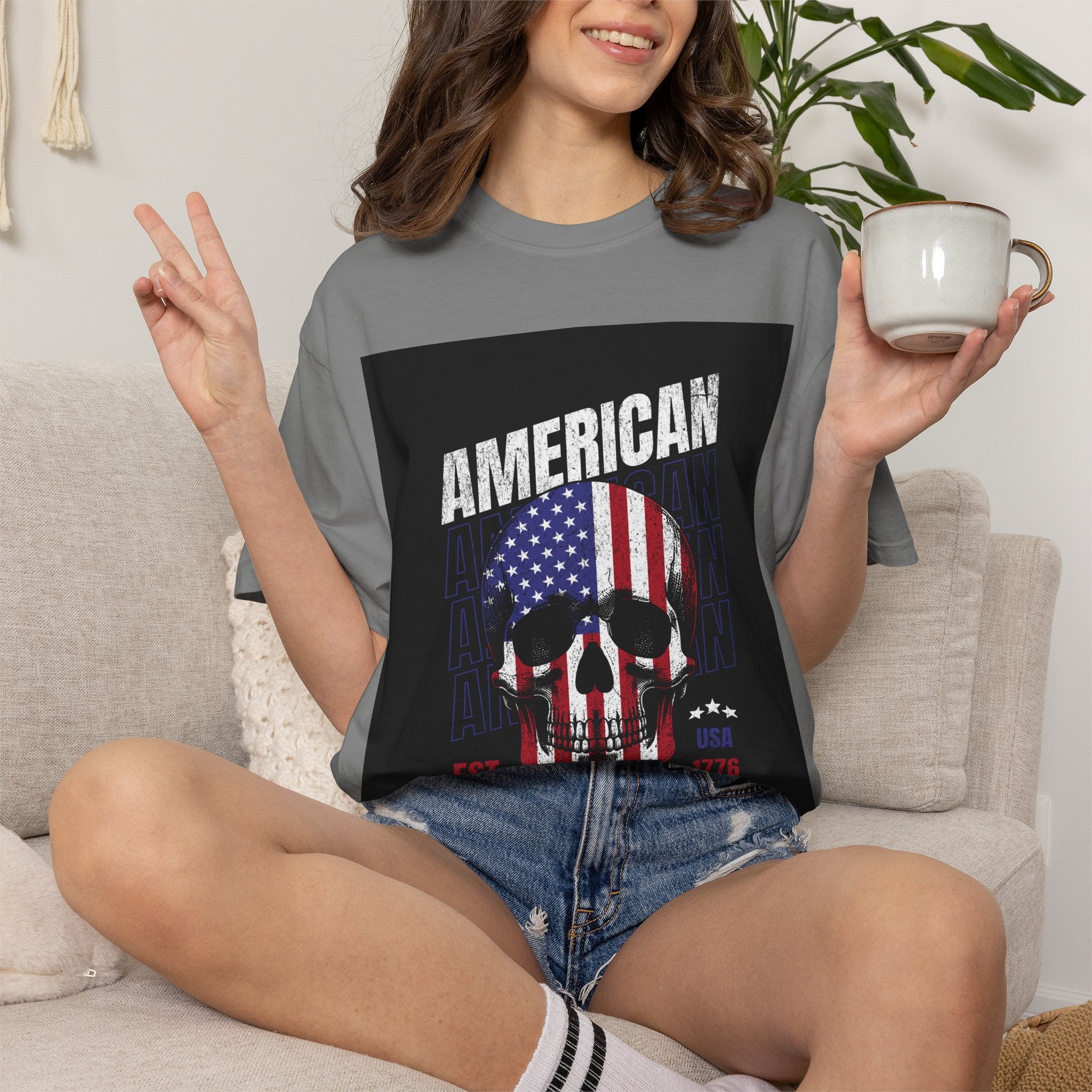 American Skull Flag T-Shirt — "American Forever" Patriotic Graphic Tee