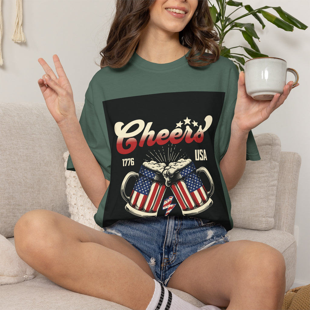 Cheers USA T-Shirt — Patriotic Beer Mugs Graphic Tee (1776)