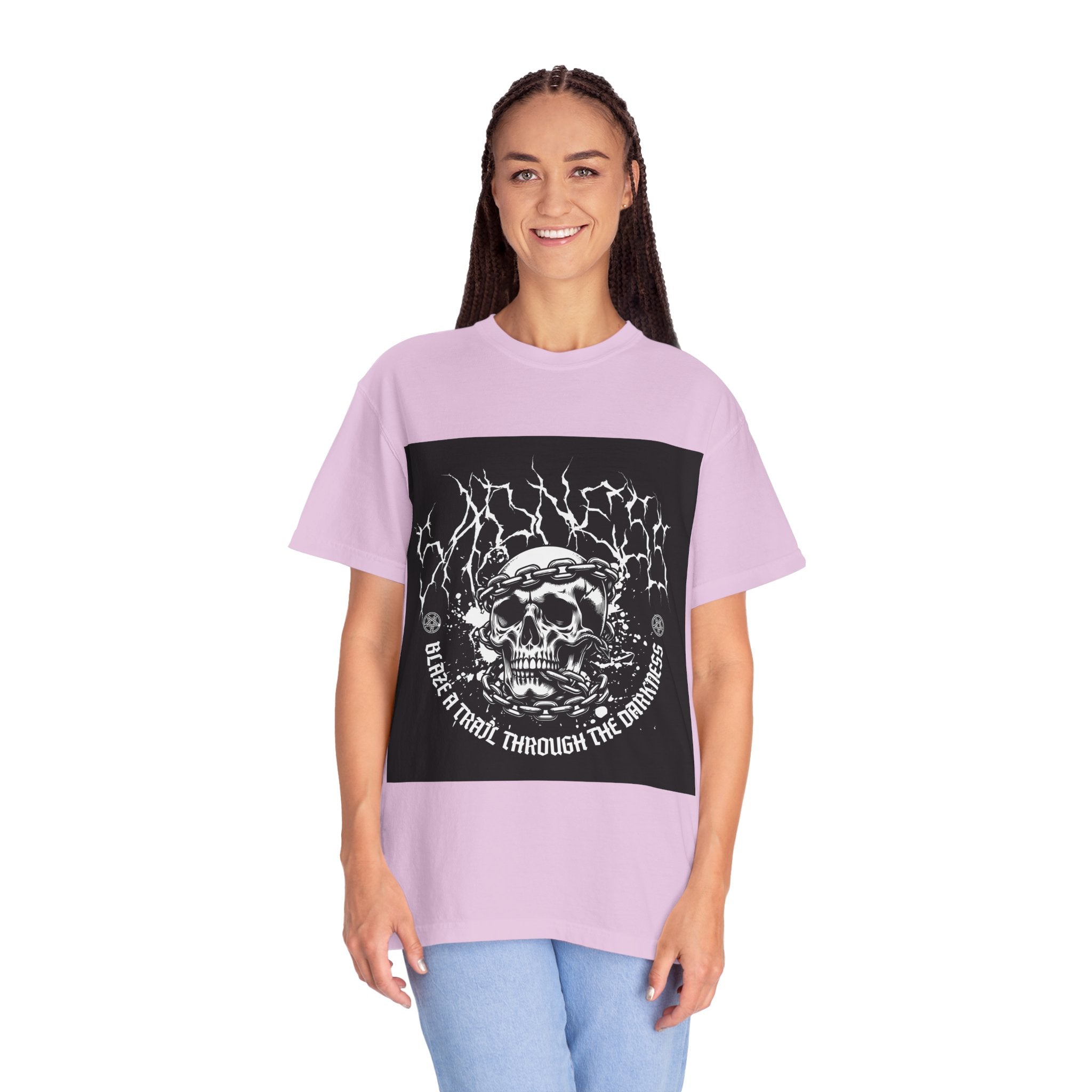 Graphic T-Shirt — 'Break a Path Through the Darkness' Skull Lightning Design