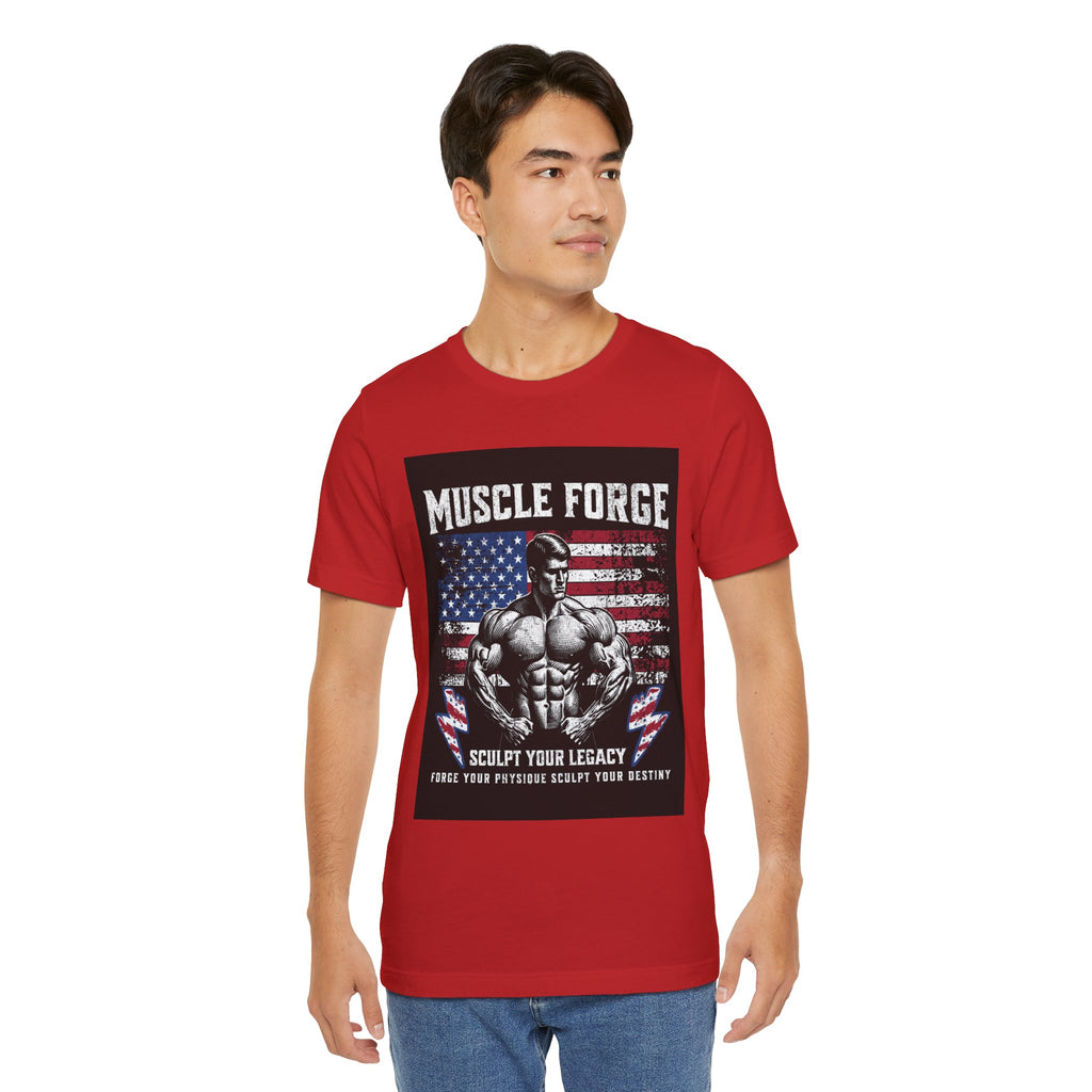 Muscle Forge American Flag Gym Tee — "Sculpt Your Legacy" Fitness T-Shirt